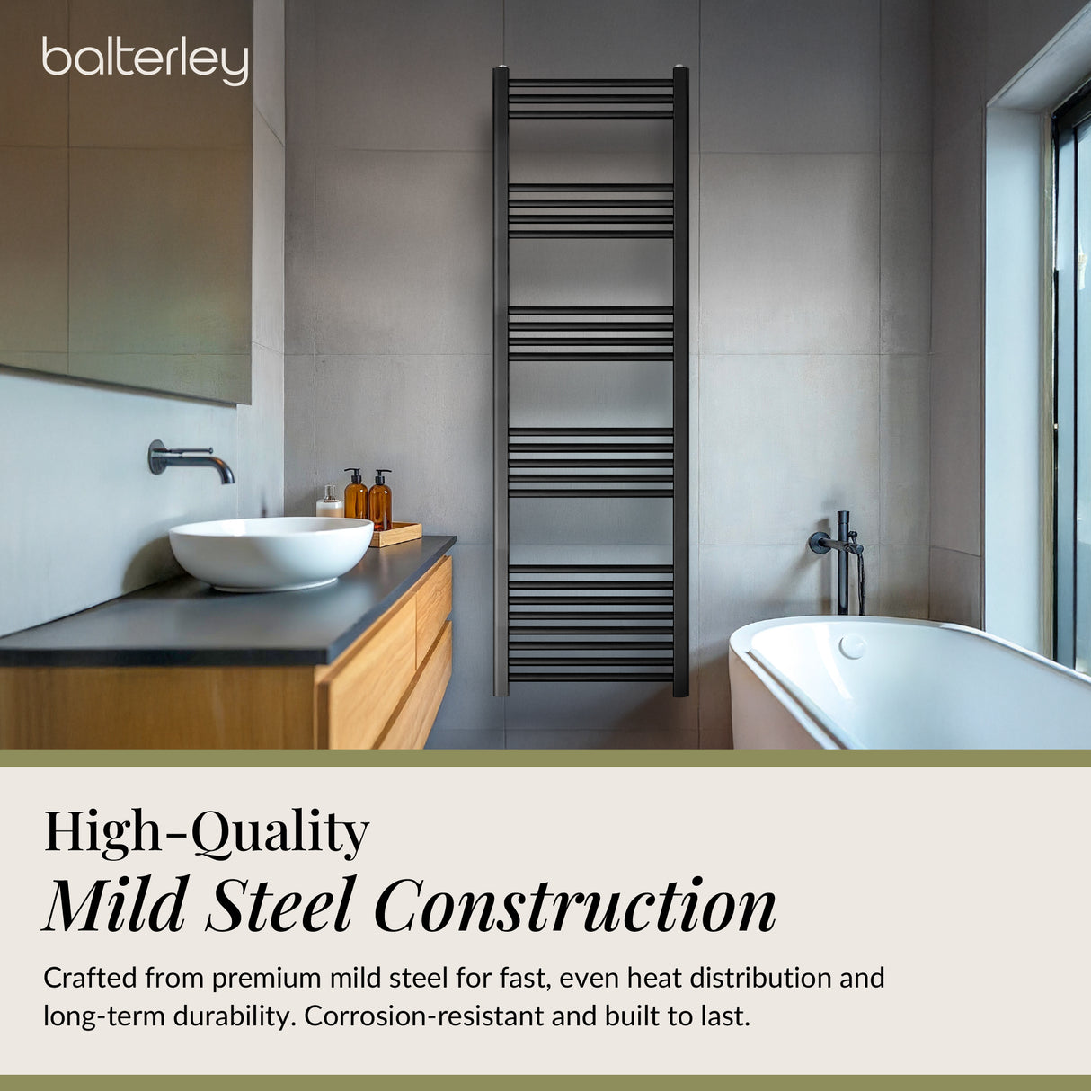 Straight Heated Rail Dual Fuel Towel Warmer, W: 500mm – Choice of Size & Finish