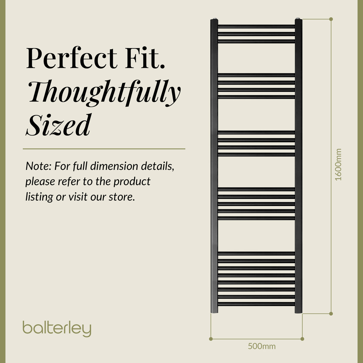 Straight Heated Rail Dual Fuel Towel Warmer, W: 500mm – Choice of Size & Finish