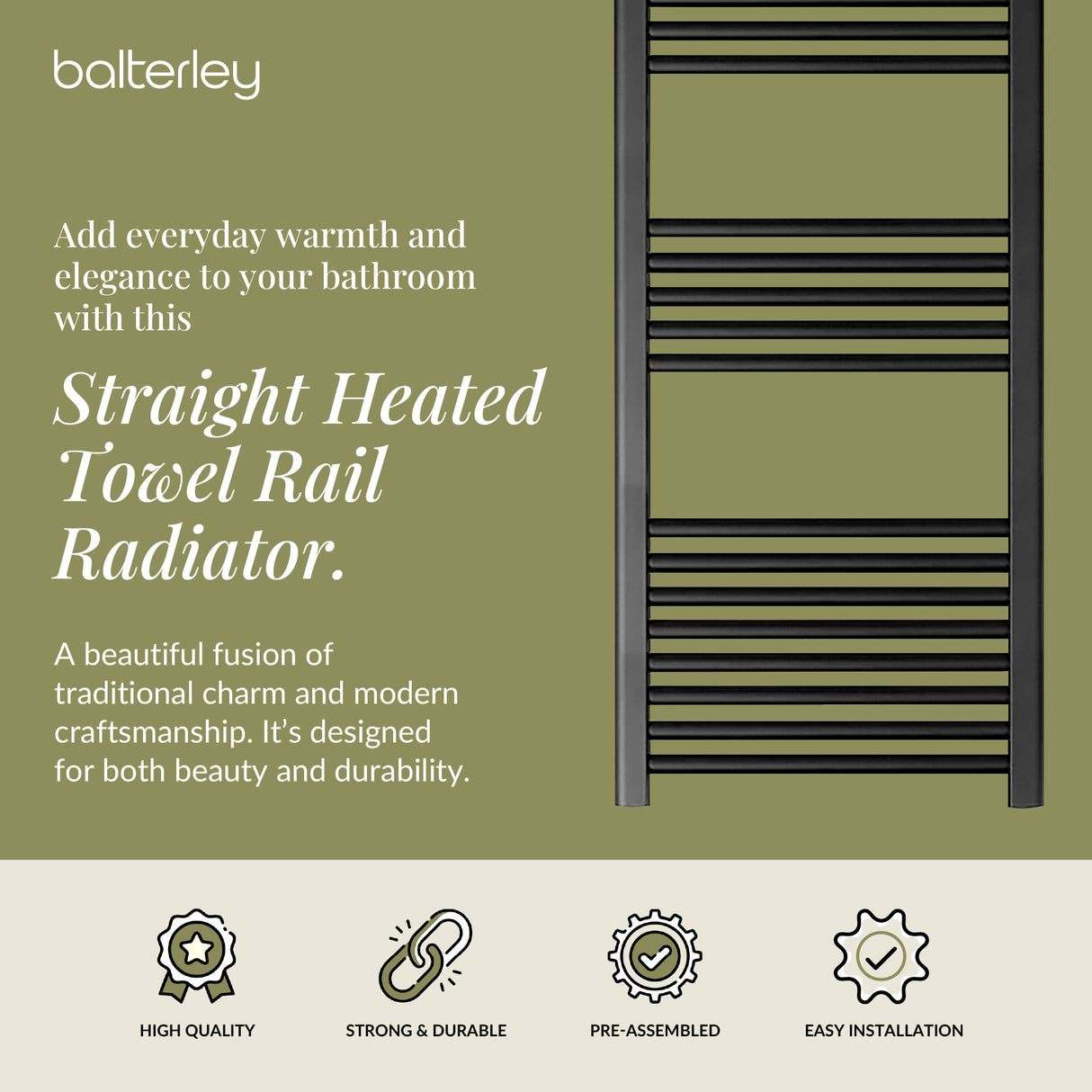 Straight Heated Rail Dual Fuel Towel Warmer, W: 500mm – Choice of Size & Finish