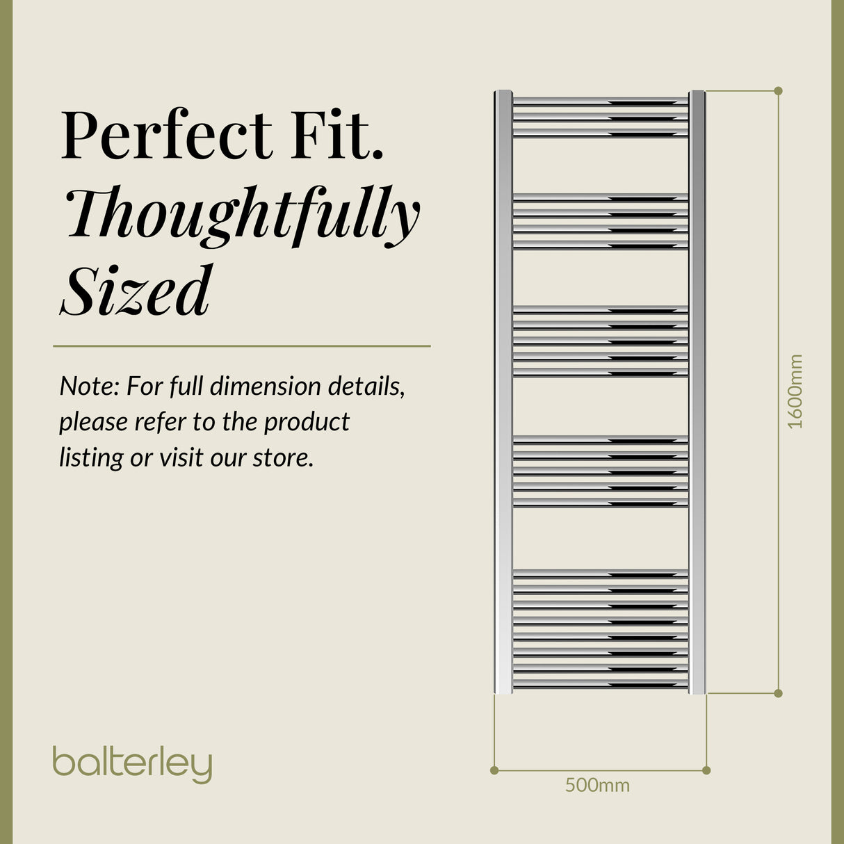 Straight Heated Rail Dual Fuel Towel Warmer, W: 500mm – Choice of Size & Finish