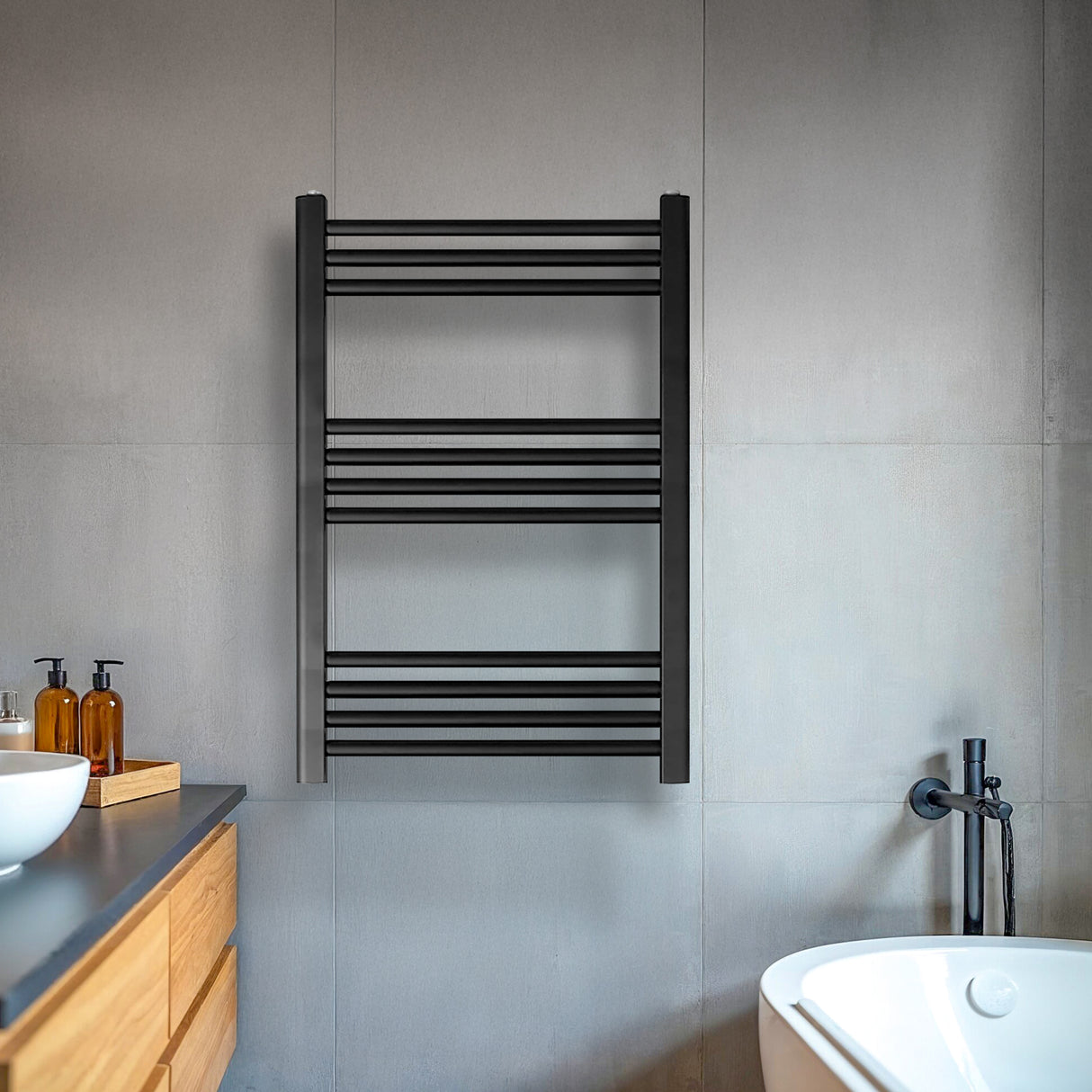 Straight Heated Heated Towel Rail Radiator, W: 600mm - Choice of Height and Finish