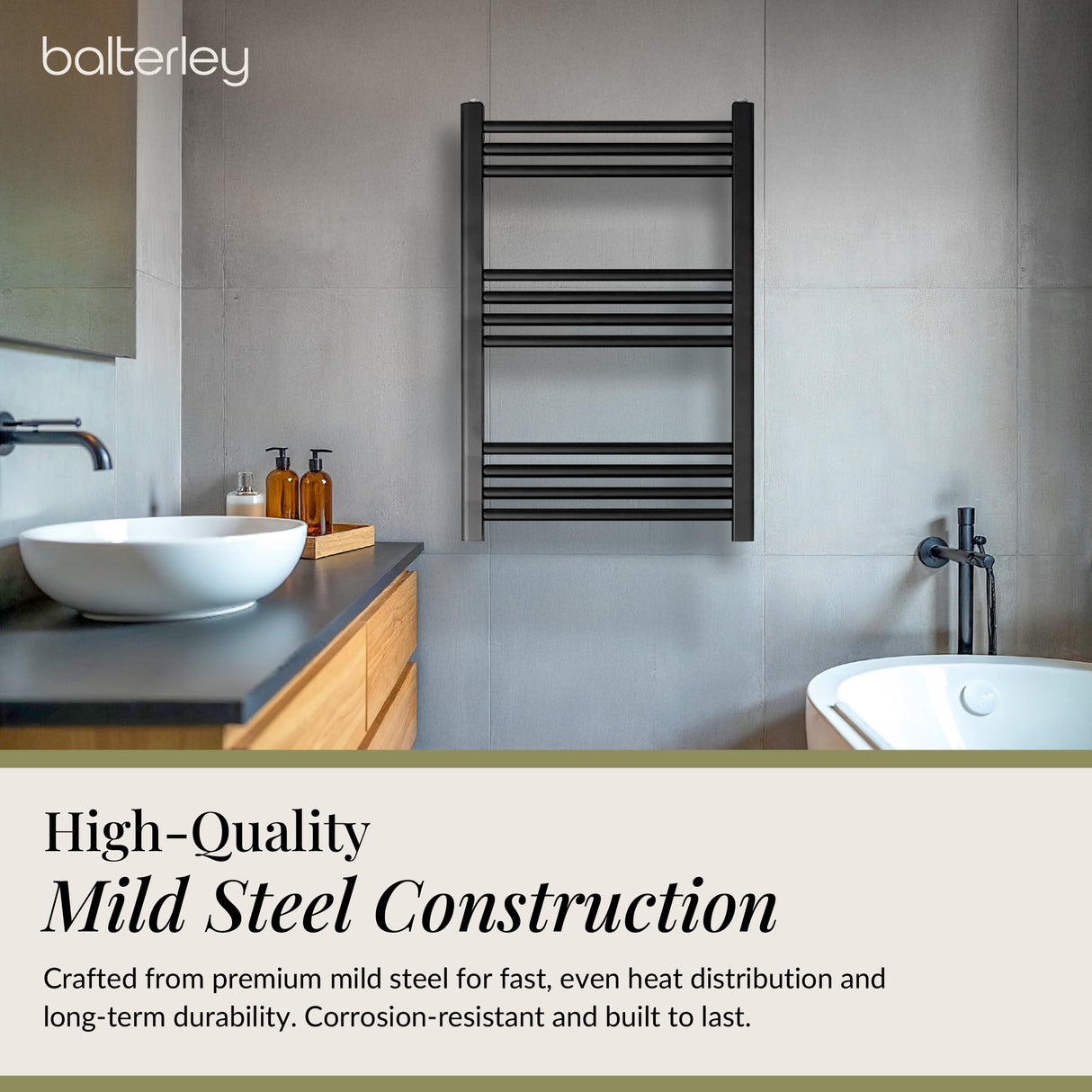 Straight Heated Heated Towel Rail Radiator, W: 600mm - Choice of Height and Finish