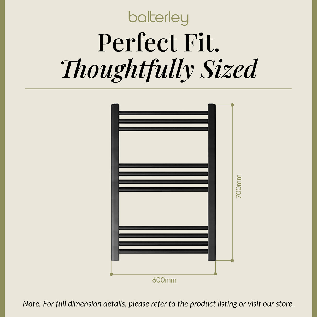 Straight Heated Heated Towel Rail Radiator, W: 600mm - Choice of Height and Finish