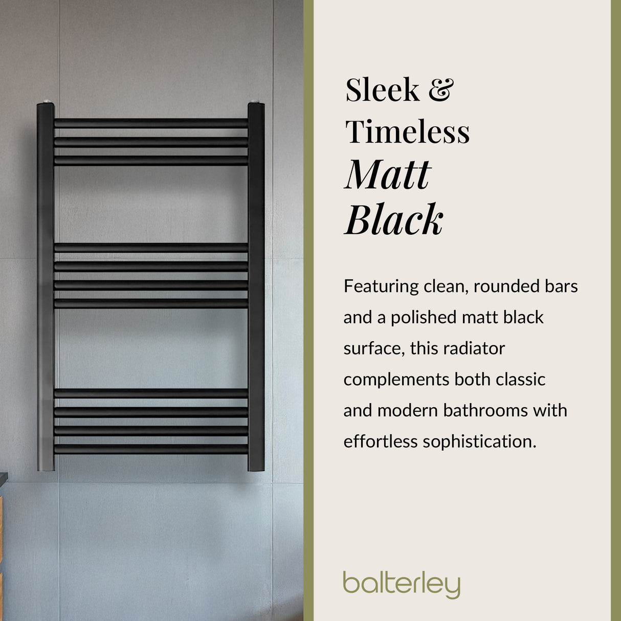 Straight Heated Heated Towel Rail Radiator, W: 600mm - Choice of Height and Finish