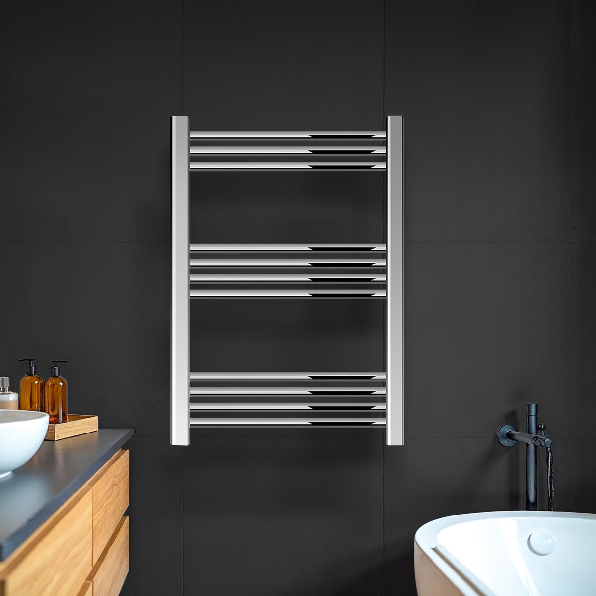 Straight Heated Heated Towel Rail Radiator, W: 600mm - Choice of Height and Finish