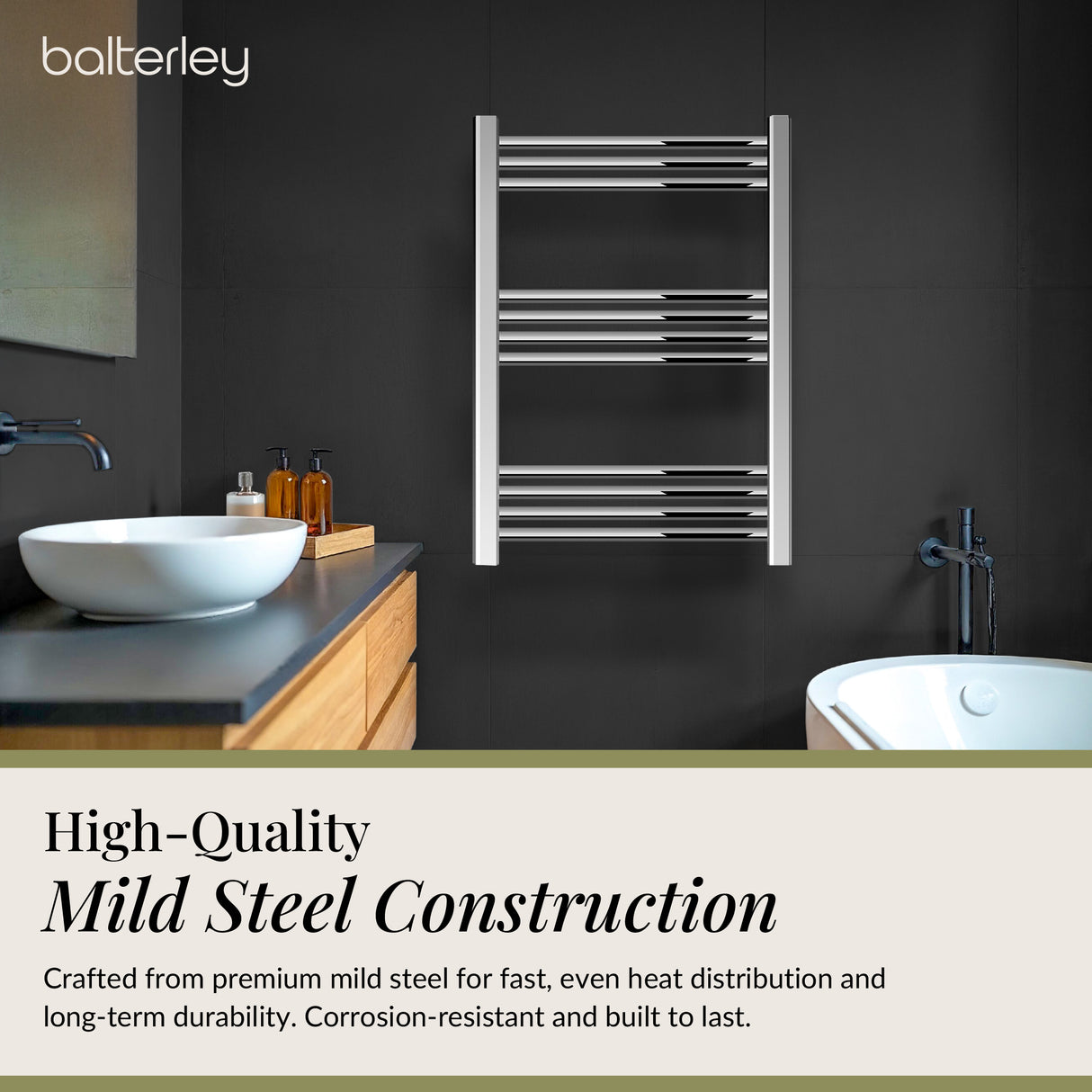 Straight Heated Heated Towel Rail Radiator, W: 600mm - Choice of Height and Finish