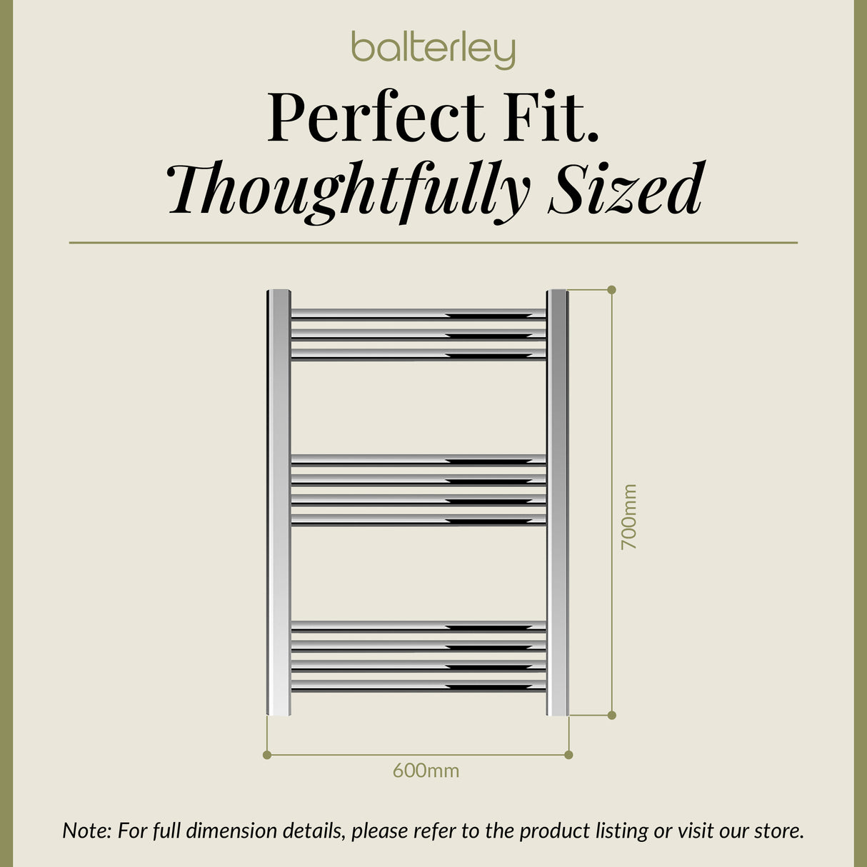 Straight Heated Heated Towel Rail Radiator, W: 600mm - Choice of Height and Finish