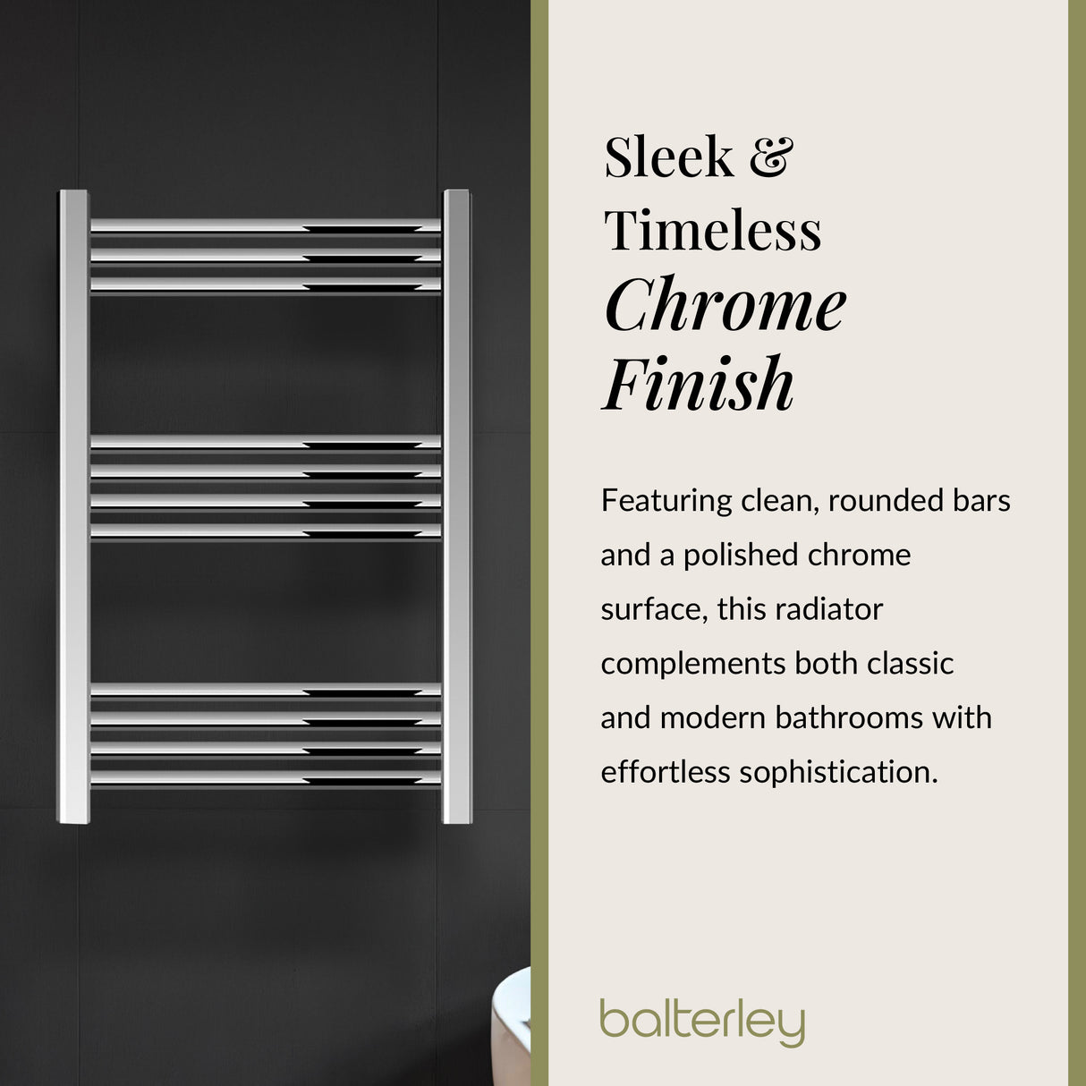 Straight Heated Heated Towel Rail Radiator, W: 600mm - Choice of Height and Finish
