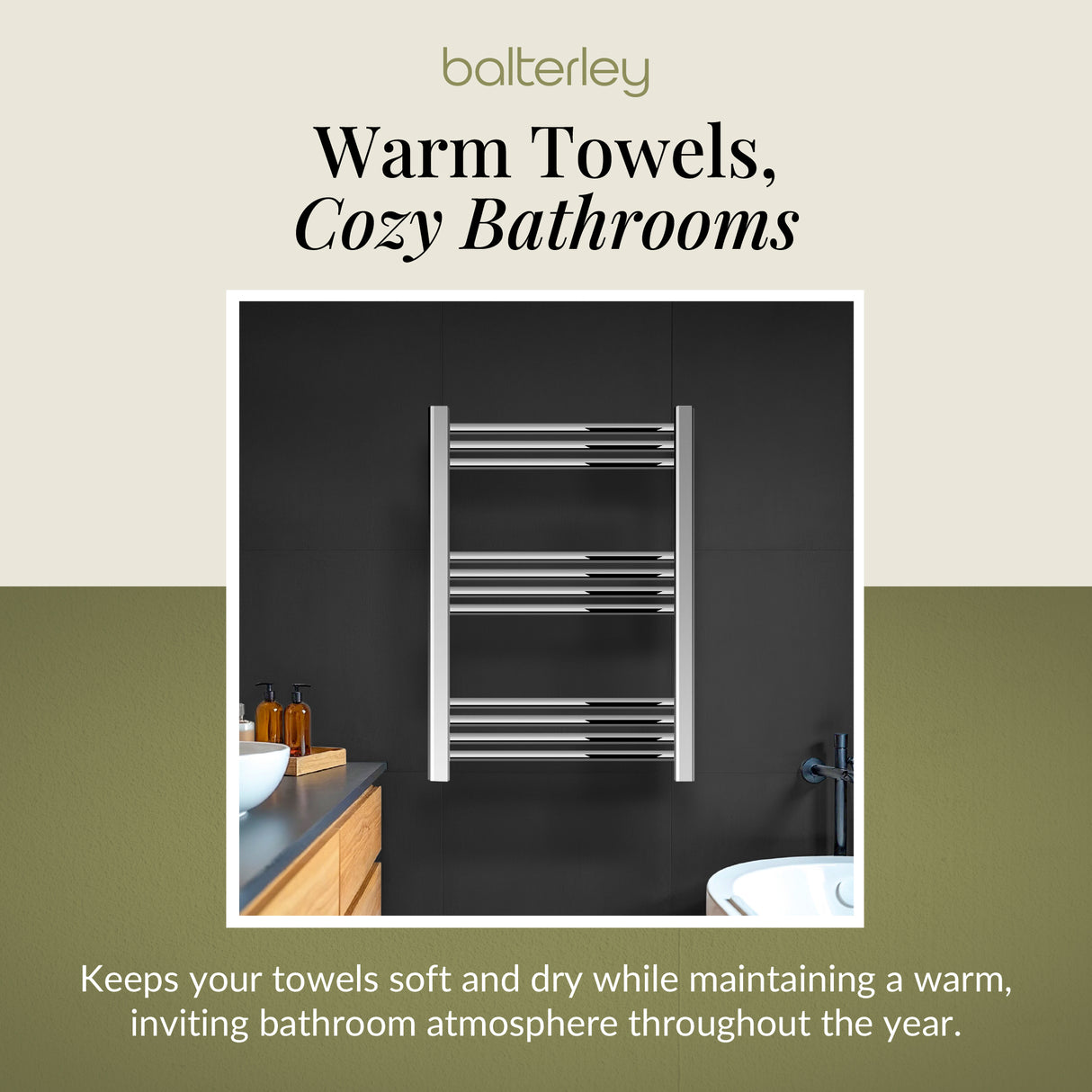 Straight Heated Heated Towel Rail Radiator, W: 600mm - Choice of Height and Finish