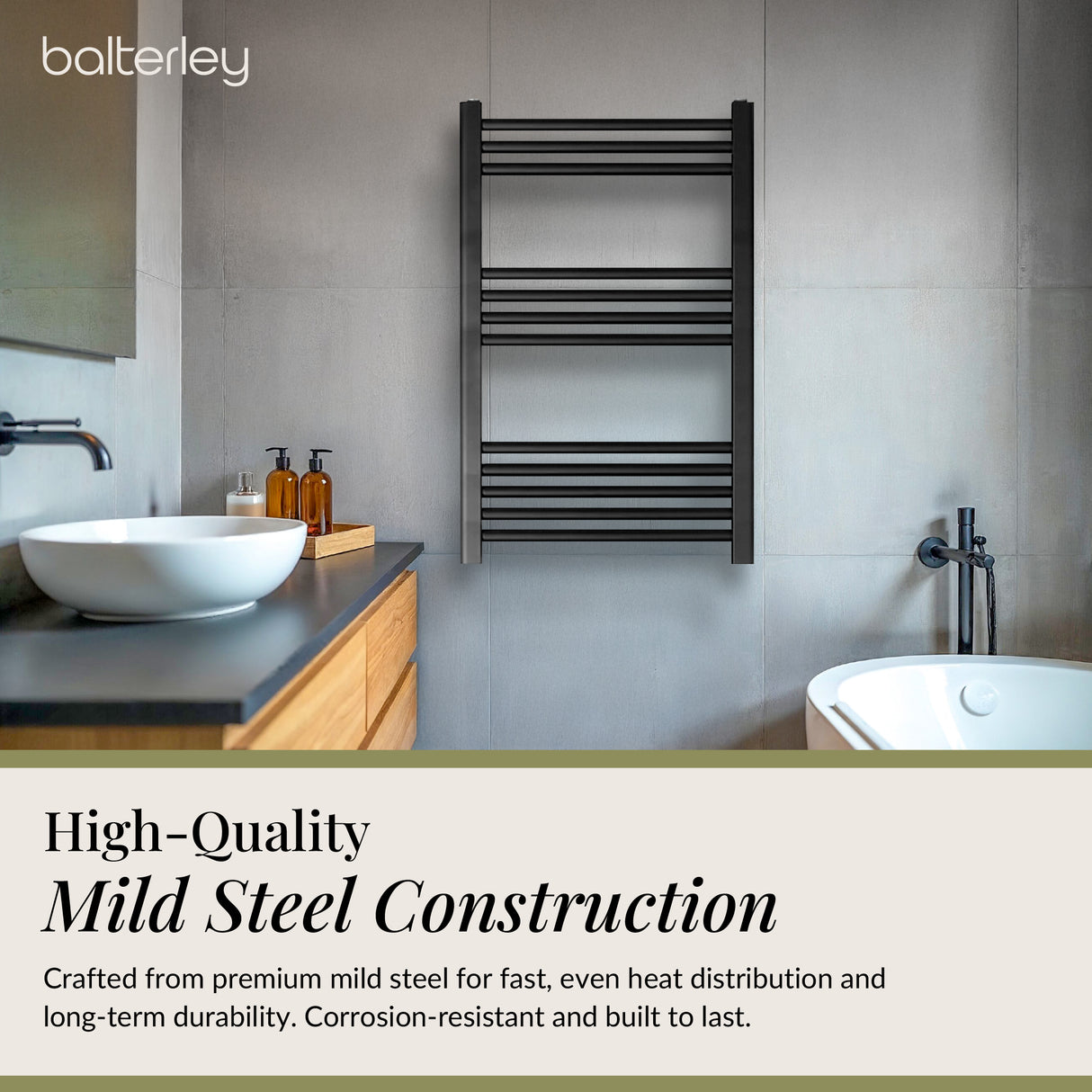 Straight Heated Heated Towel Rail Radiator, W: 600mm - Choice of Height and Finish