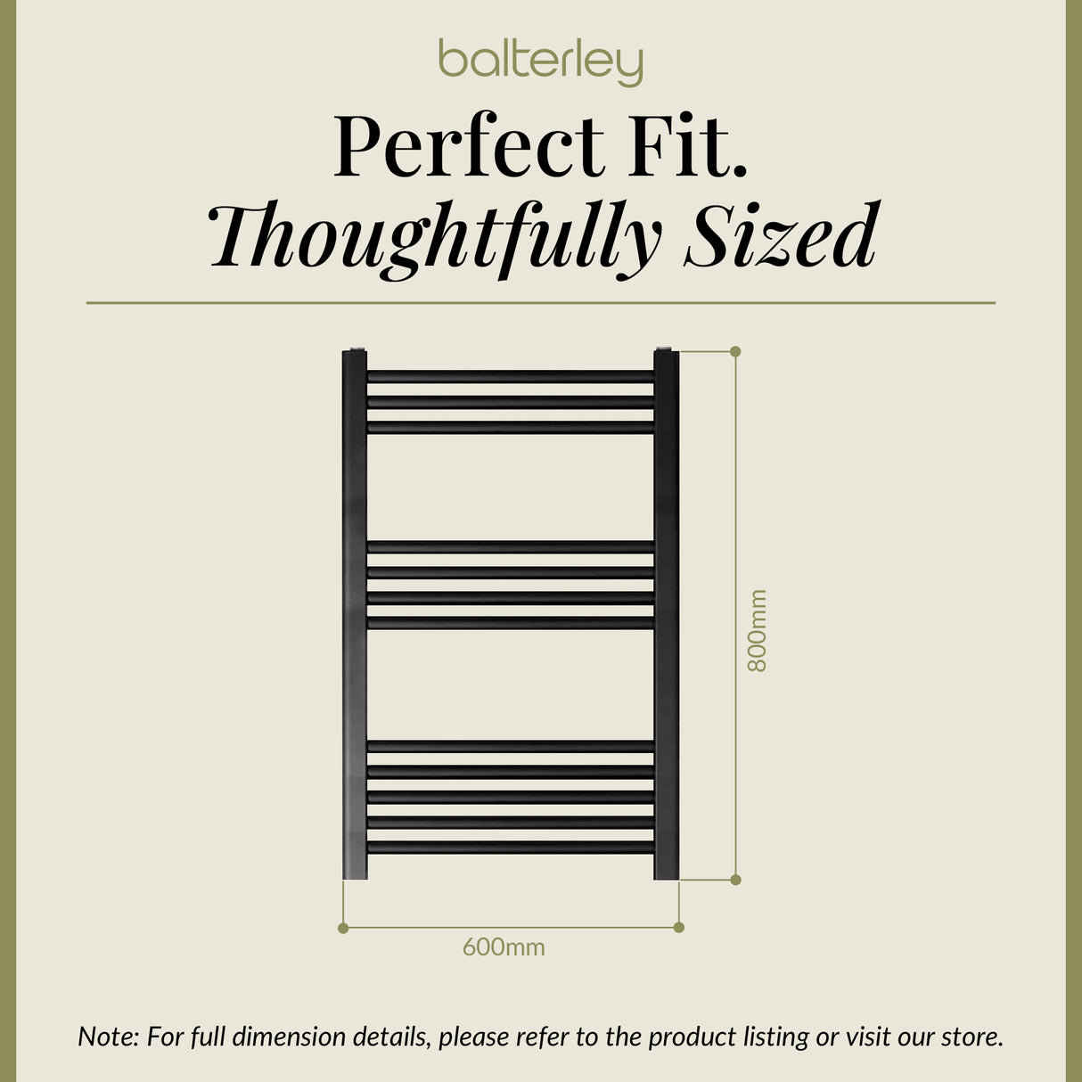 Straight Heated Heated Towel Rail Radiator, W: 600mm - Choice of Height and Finish