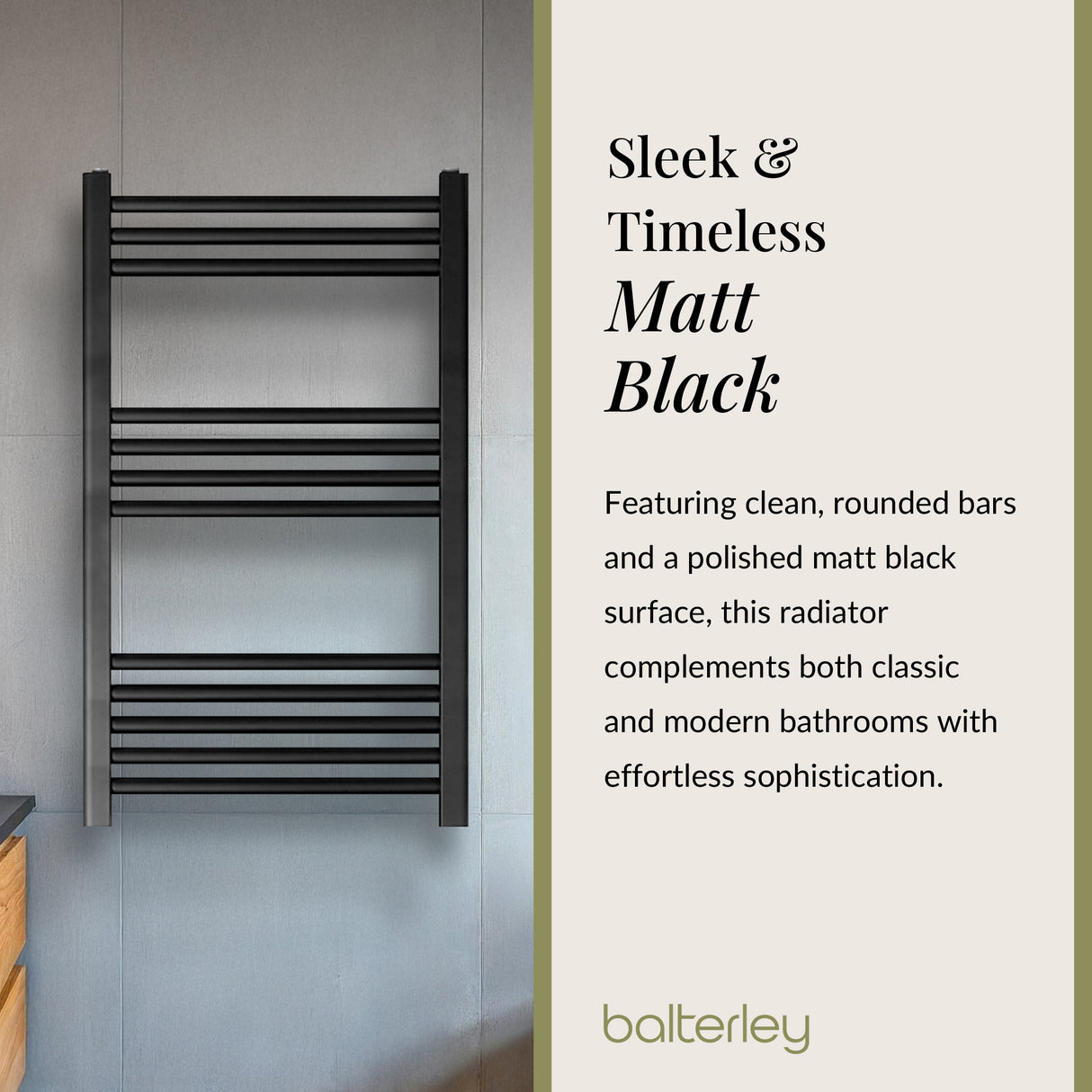 Straight Heated Heated Towel Rail Radiator, W: 600mm - Choice of Height and Finish