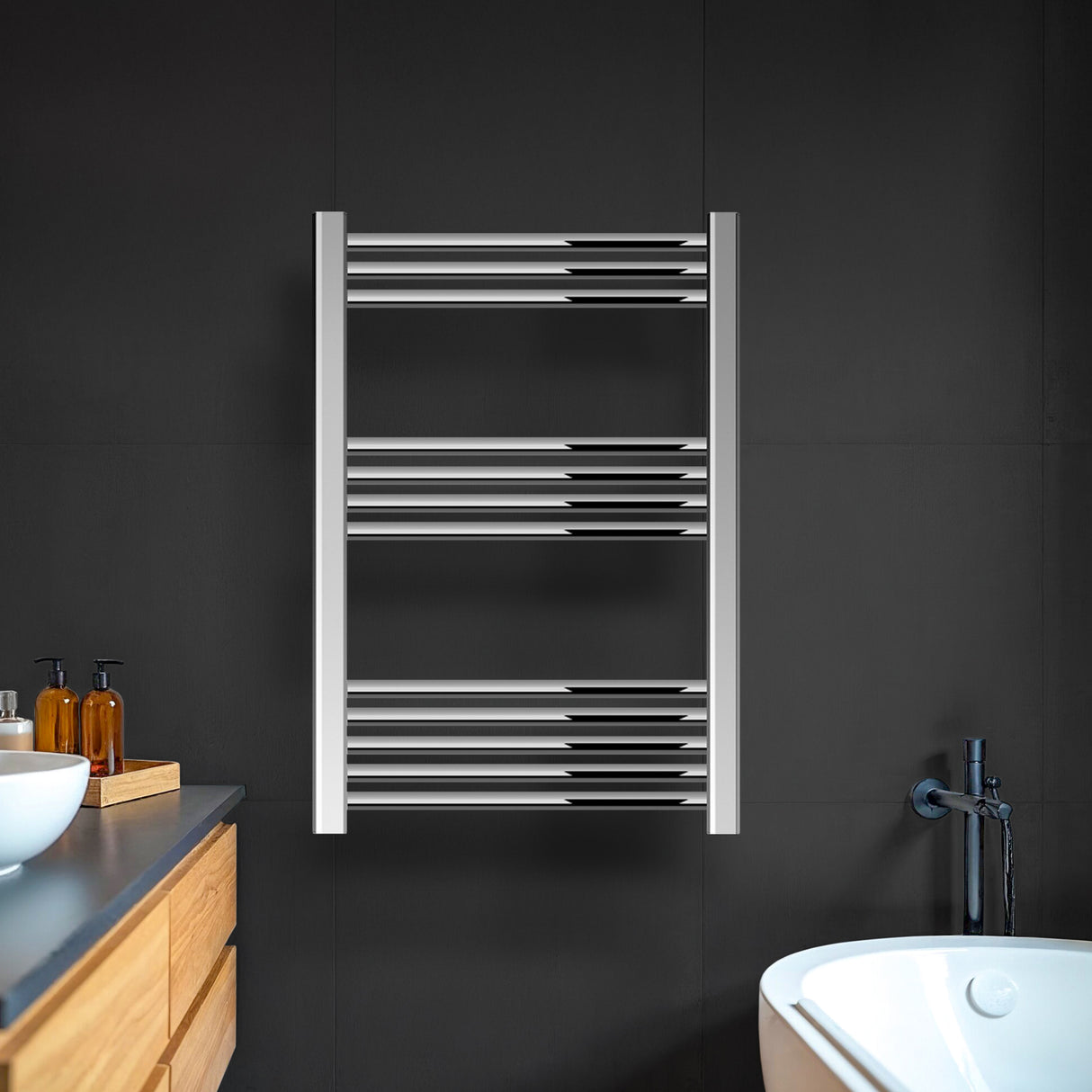 Straight Heated Heated Towel Rail Radiator, W: 600mm - Choice of Height and Finish