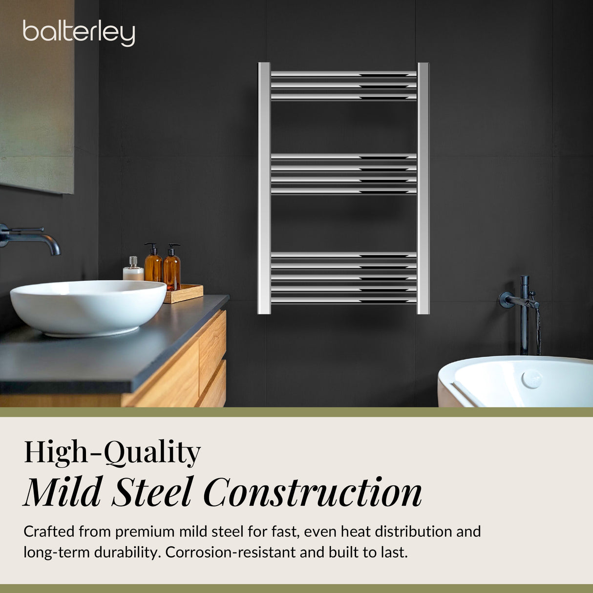Straight Heated Heated Towel Rail Radiator, W: 600mm - Choice of Height and Finish