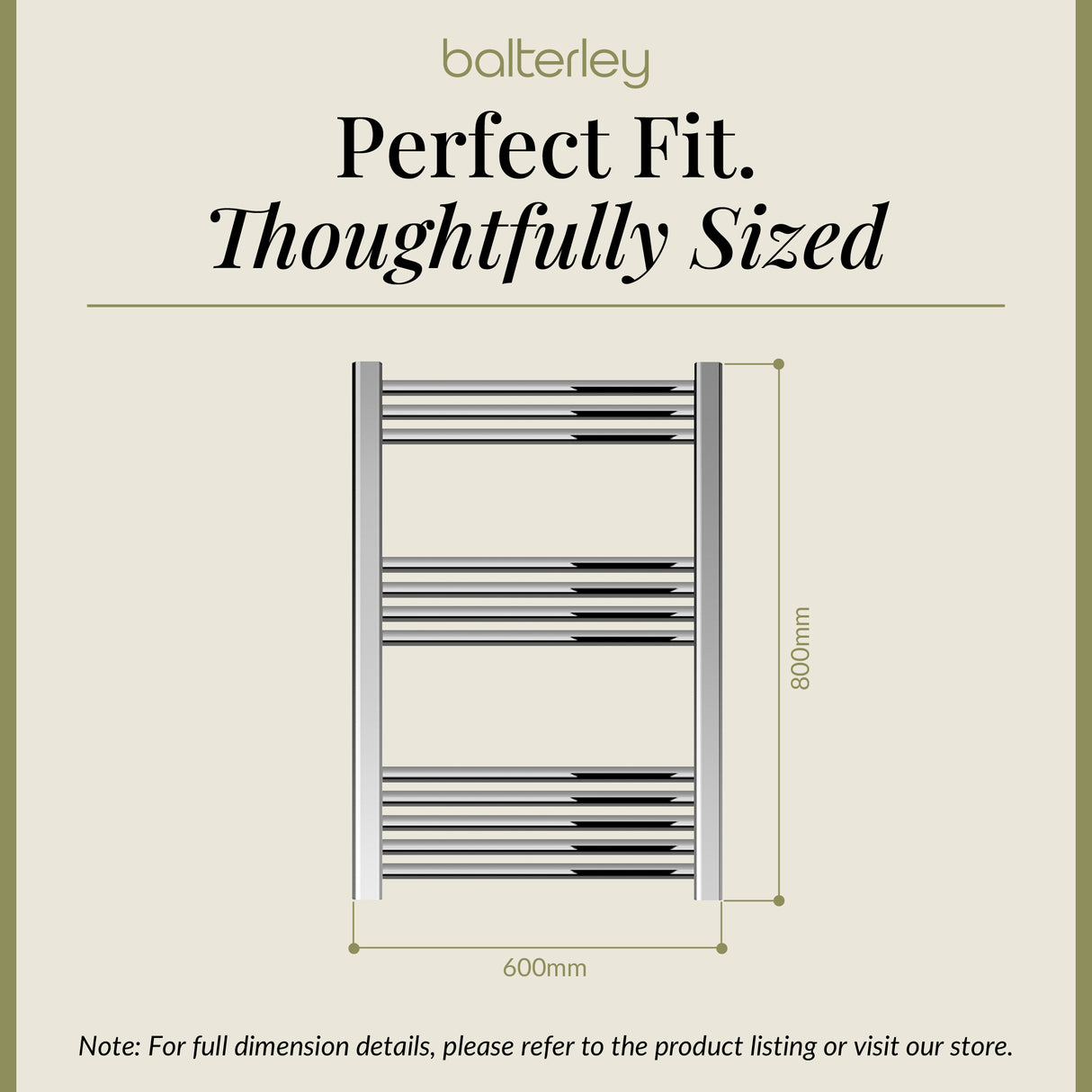 Straight Heated Heated Towel Rail Radiator, W: 600mm - Choice of Height and Finish
