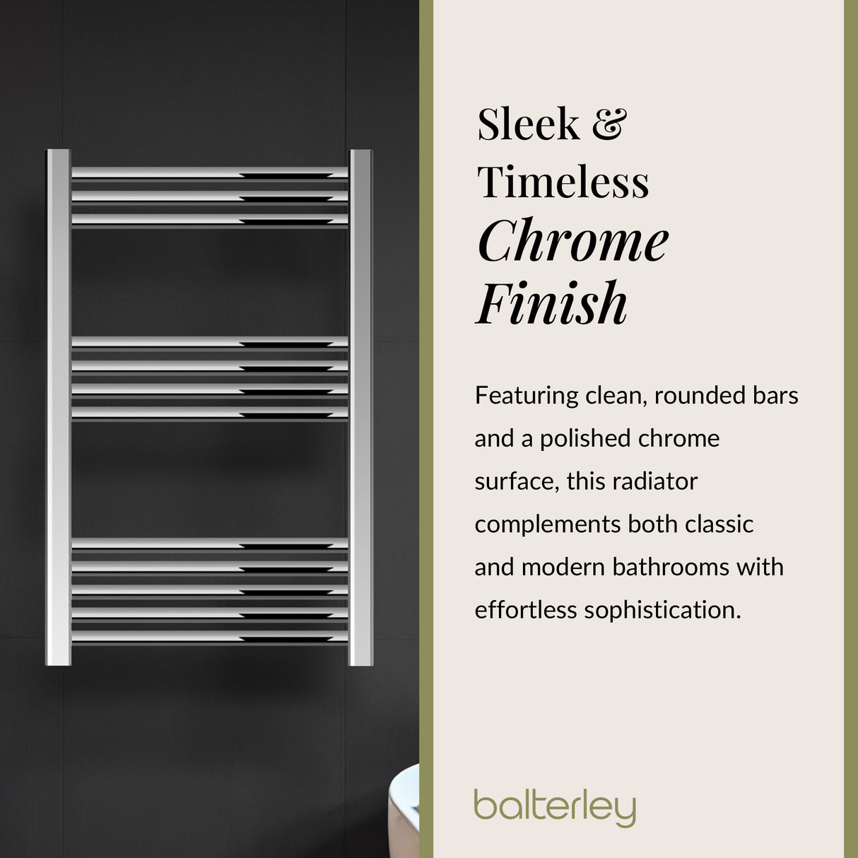 Straight Heated Heated Towel Rail Radiator, W: 600mm - Choice of Height and Finish