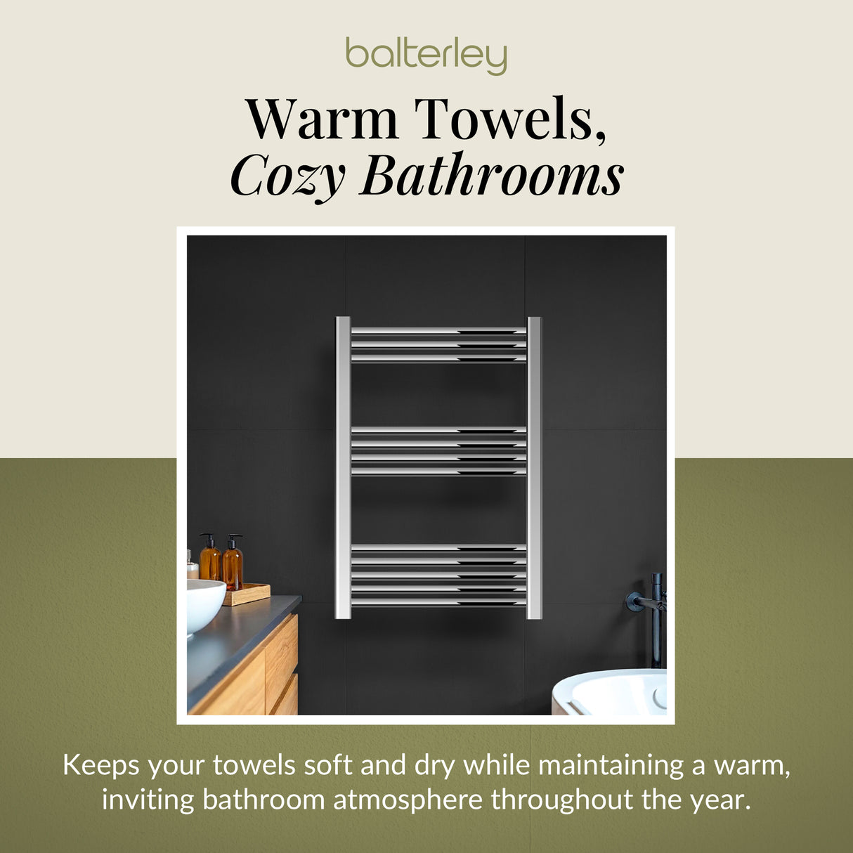 Straight Heated Heated Towel Rail Radiator, W: 600mm - Choice of Height and Finish