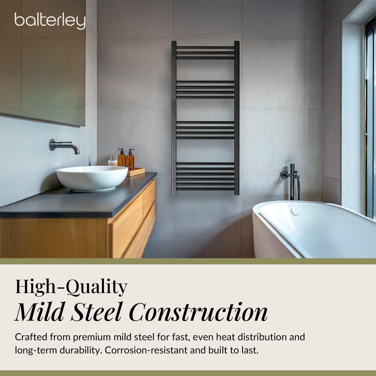 Straight Heated Heated Towel Rail Radiator, W: 600mm - Choice of Height and Finish