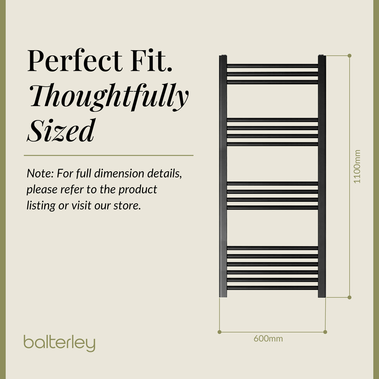 Straight Heated Heated Towel Rail Radiator, W: 600mm - Choice of Height and Finish