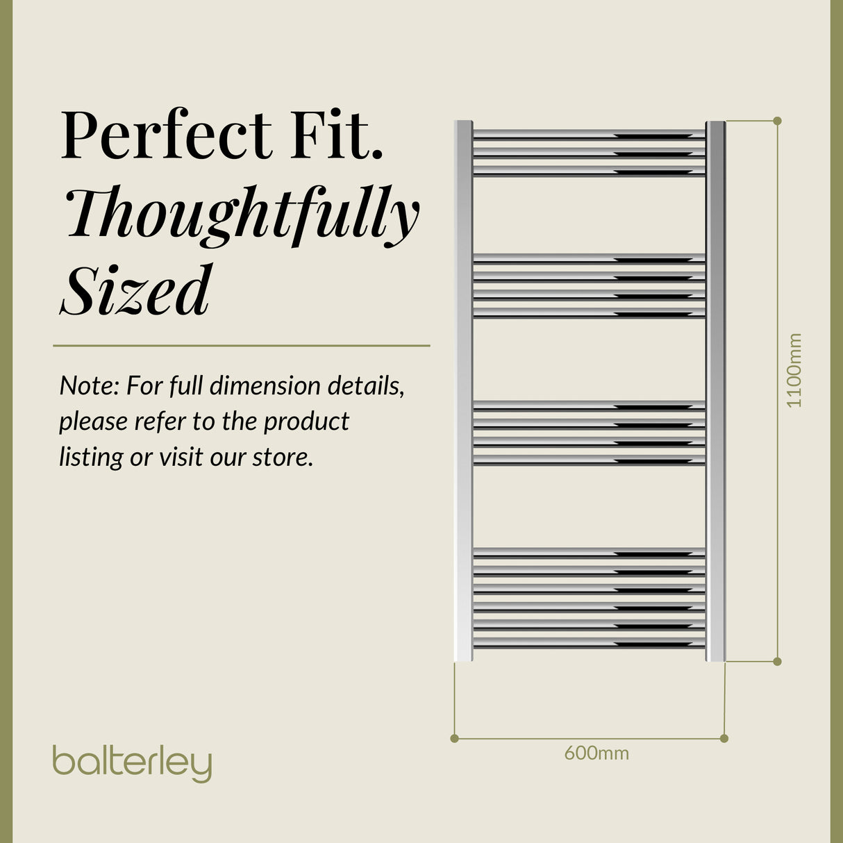 Straight Heated Heated Towel Rail Radiator, W: 600mm - Choice of Height and Finish