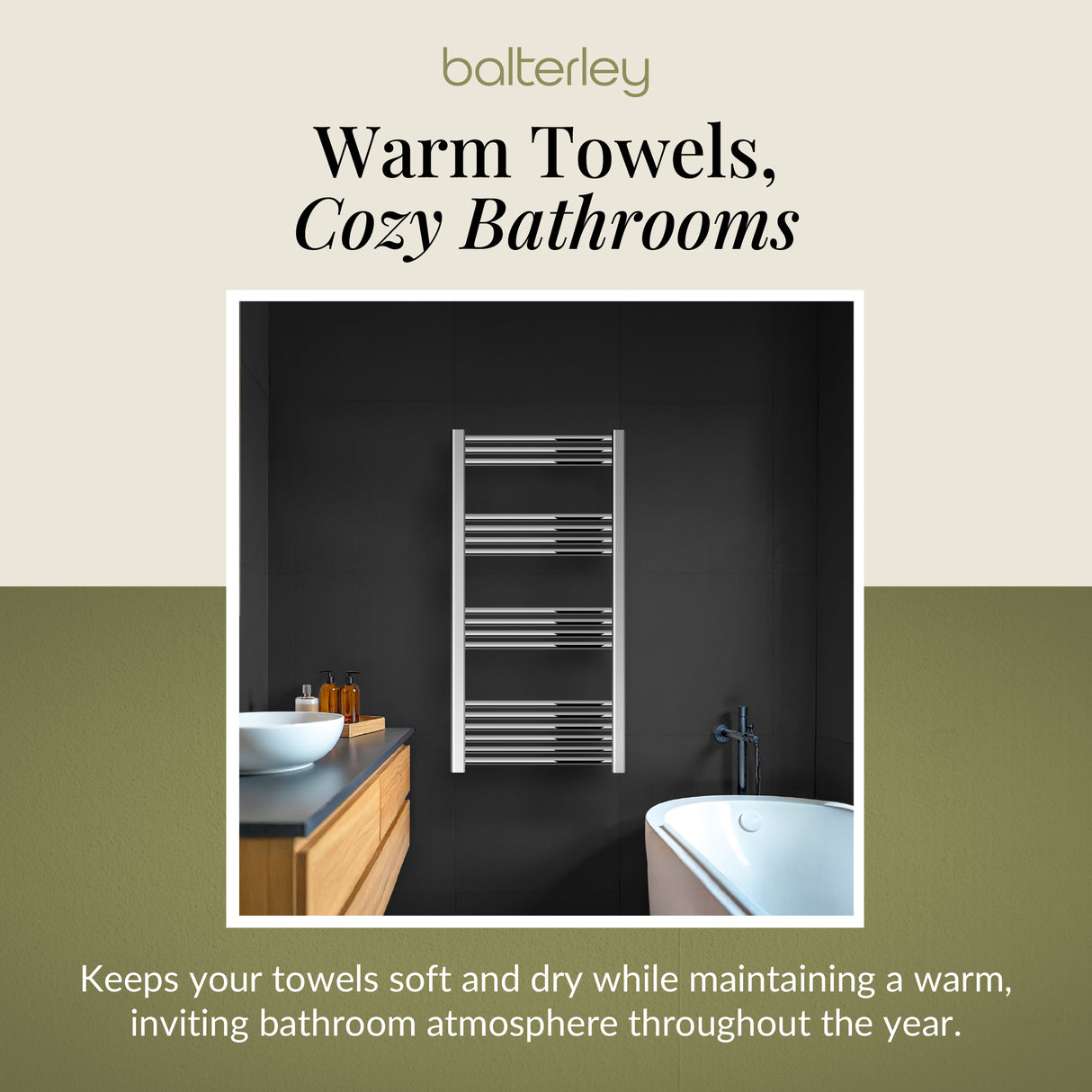 Straight Heated Heated Towel Rail Radiator, W: 600mm - Choice of Height and Finish