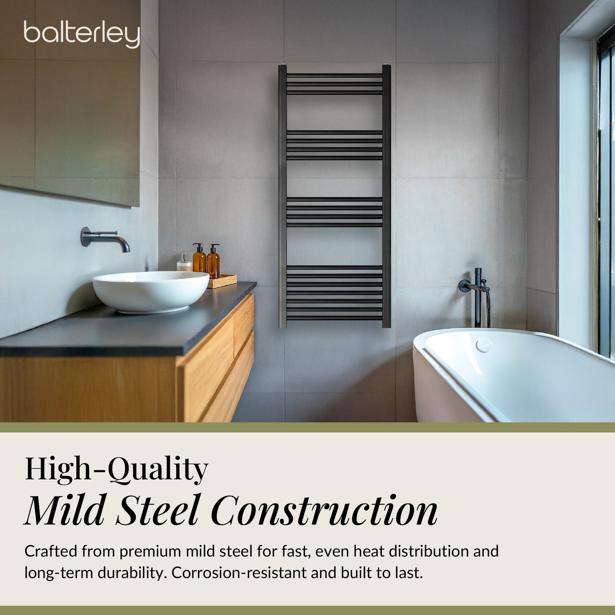 Straight Heated Heated Towel Rail Radiator, W: 600mm - Choice of Height and Finish