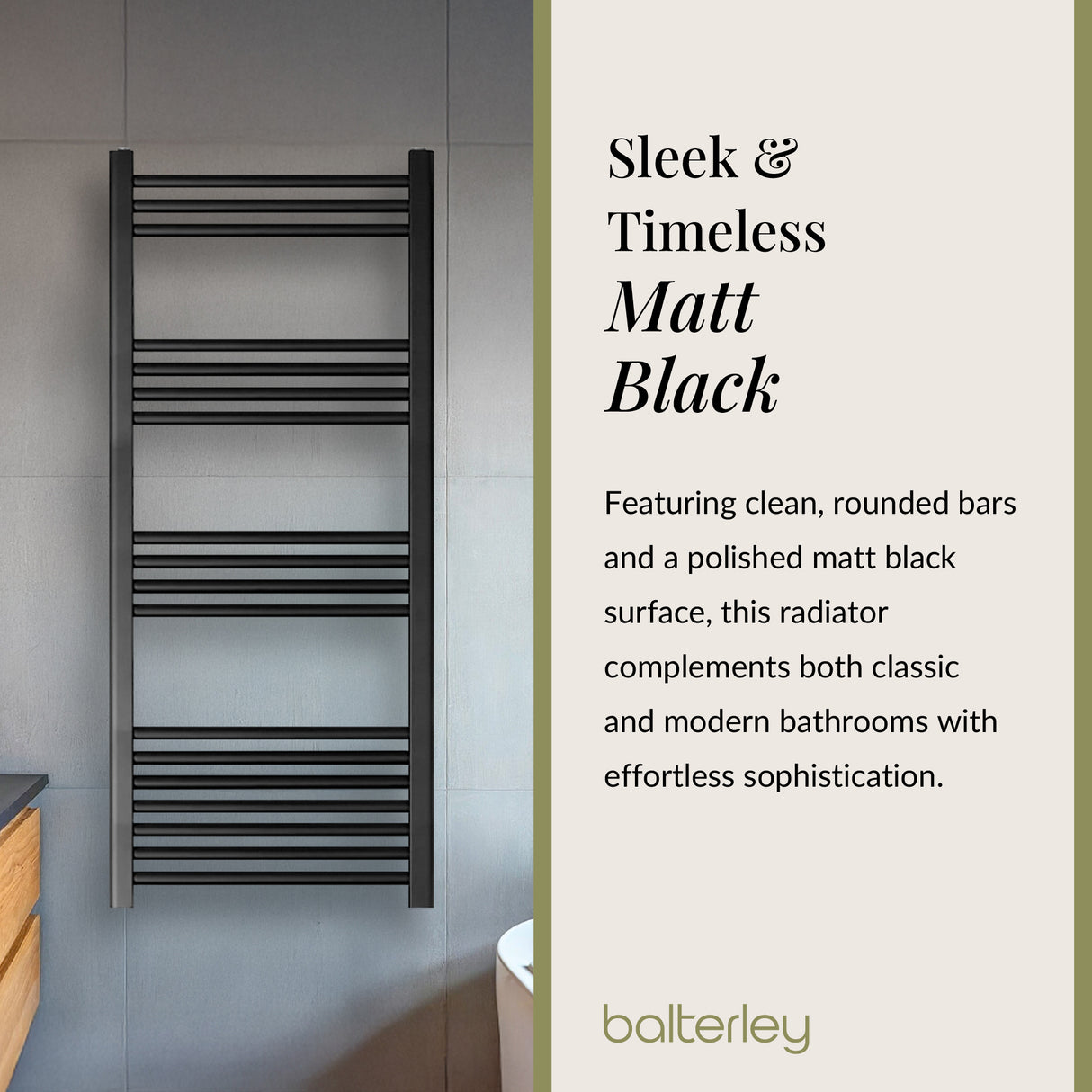 Straight Heated Heated Towel Rail Radiator, W: 600mm - Choice of Height and Finish