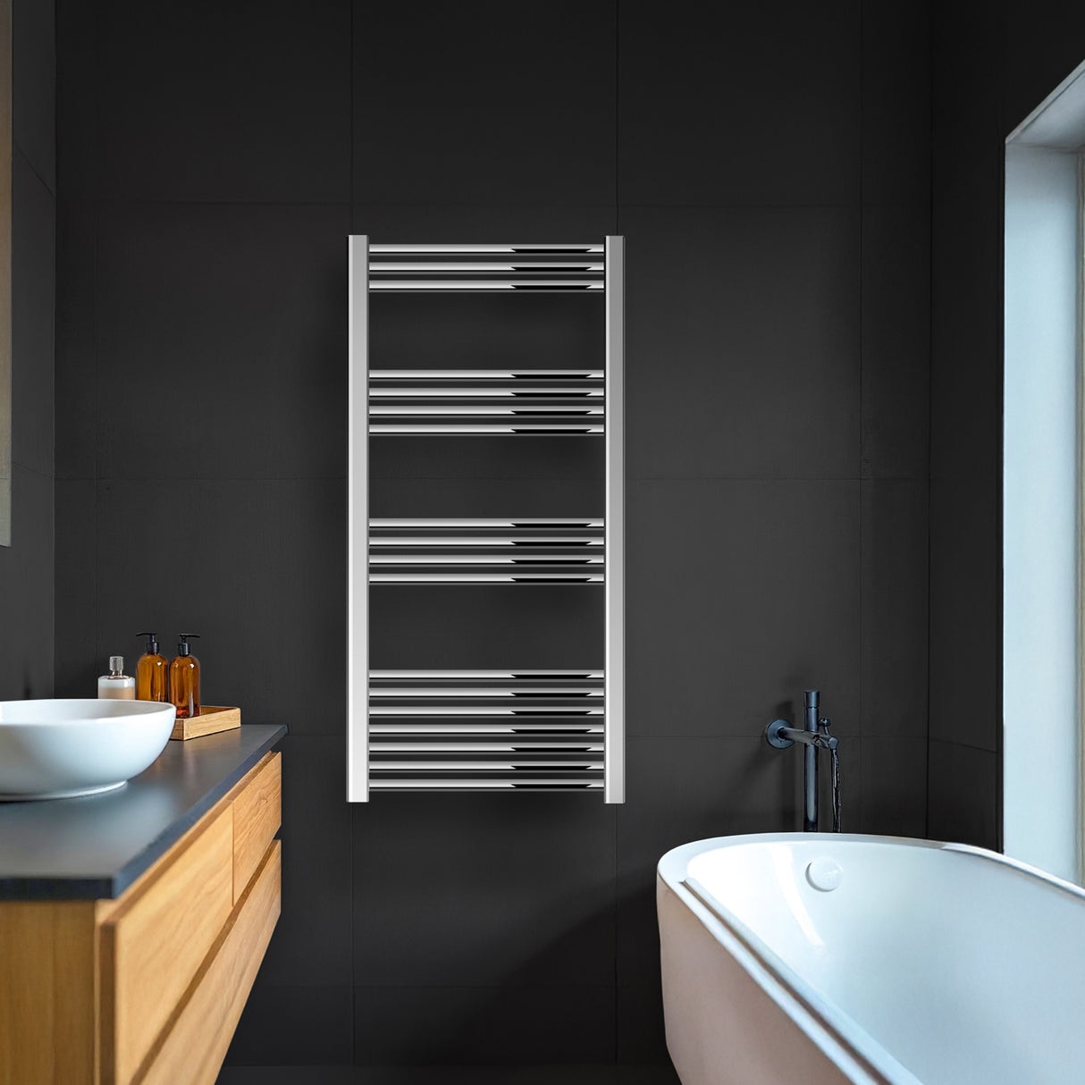 Straight Heated Heated Towel Rail Radiator, W: 600mm - Choice of Height and Finish