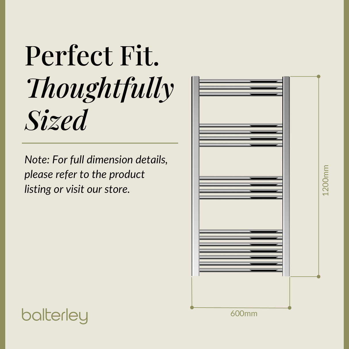 Straight Heated Heated Towel Rail Radiator, W: 600mm - Choice of Height and Finish