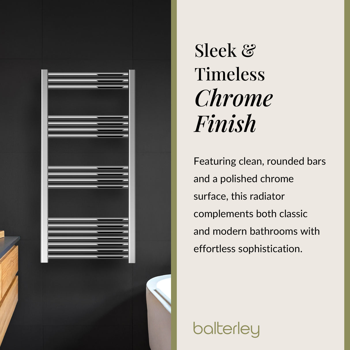 Straight Heated Heated Towel Rail Radiator, W: 600mm - Choice of Height and Finish