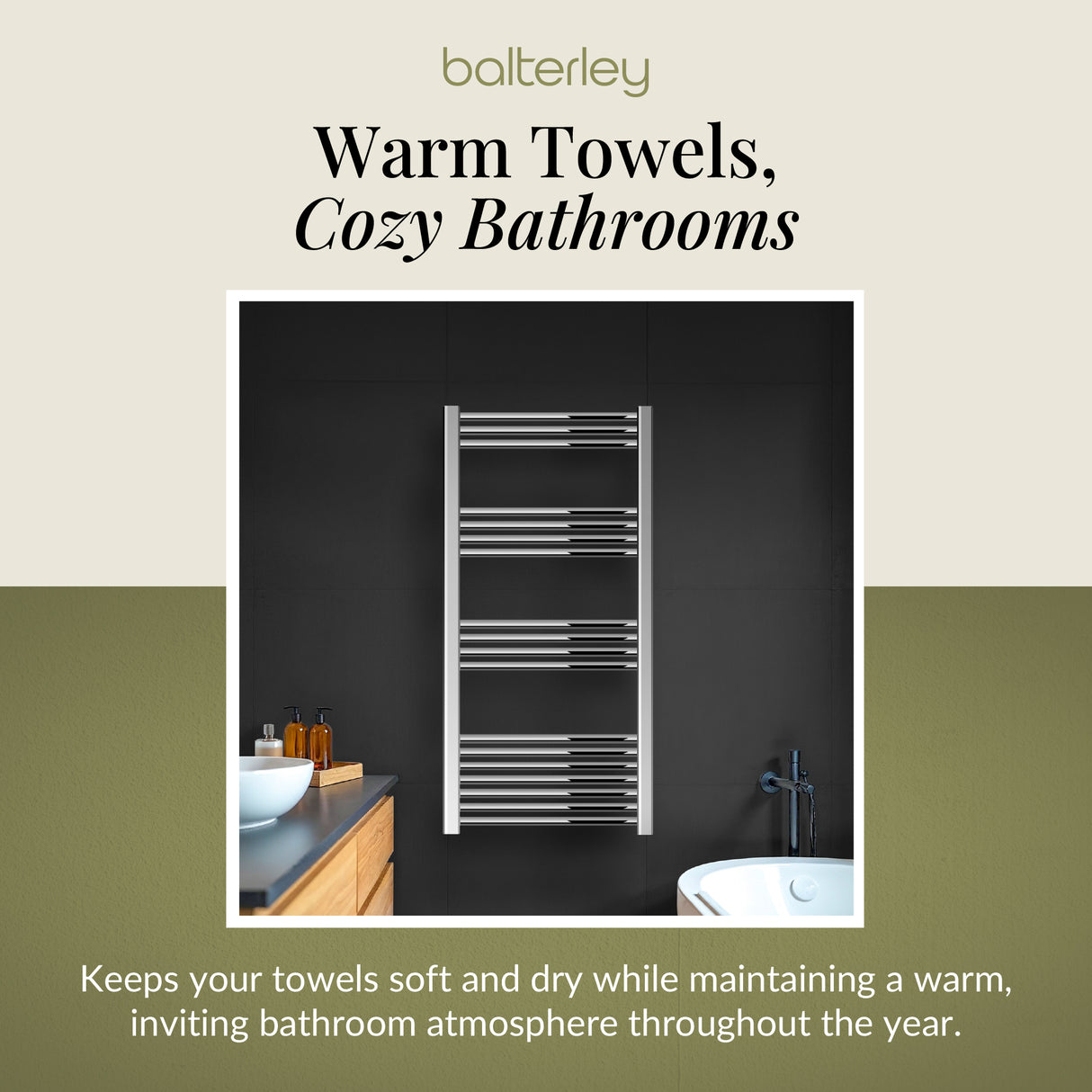 Straight Heated Heated Towel Rail Radiator, W: 600mm - Choice of Height and Finish