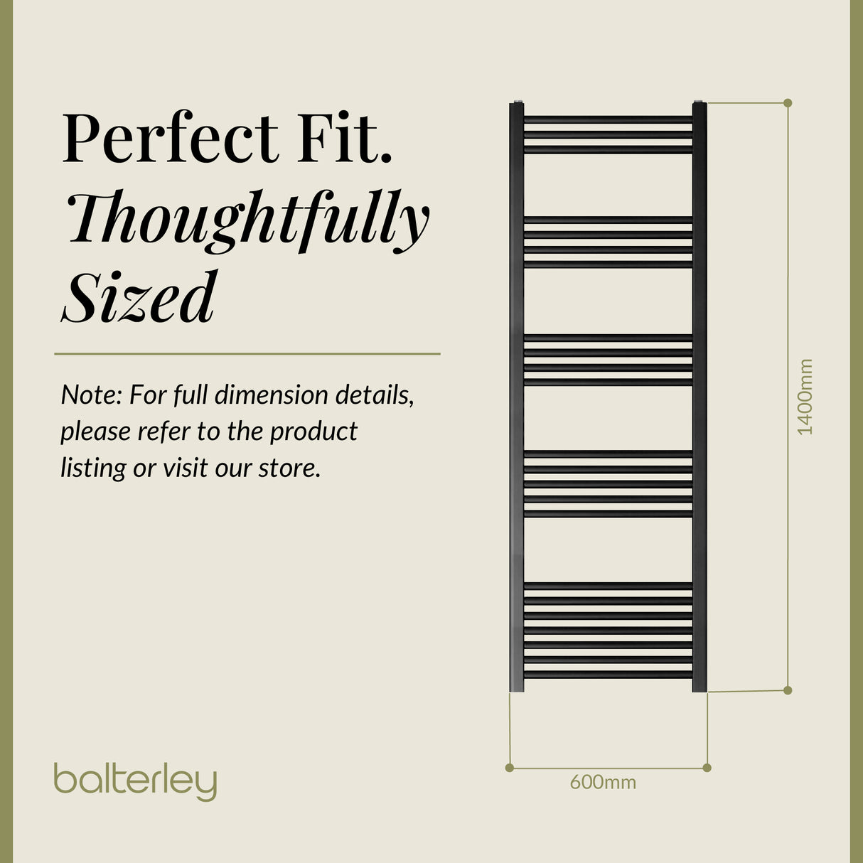 Straight Heated Heated Towel Rail Radiator, W: 600mm - Choice of Height and Finish