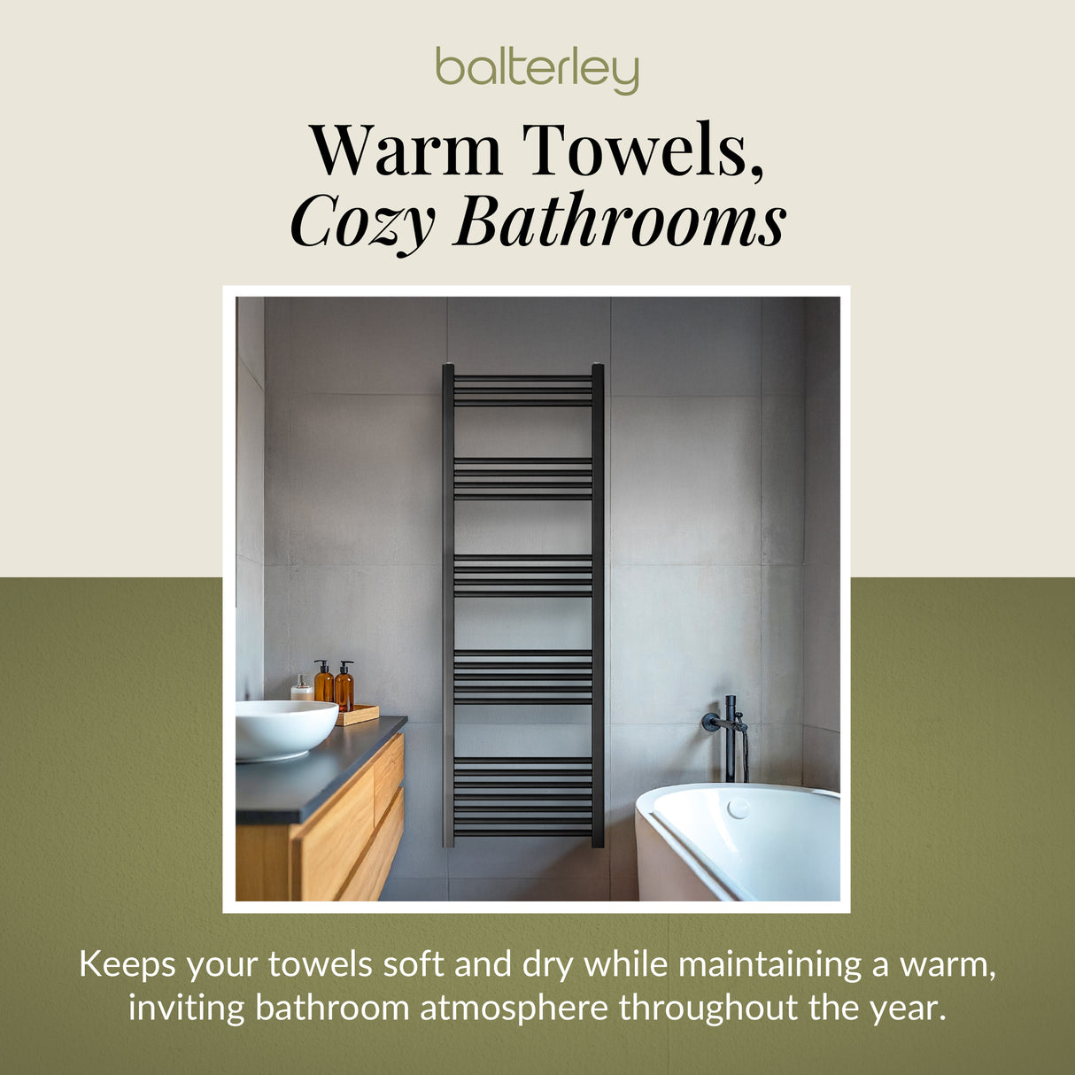 Straight Heated Heated Towel Rail Radiator, W: 600mm - Choice of Height and Finish