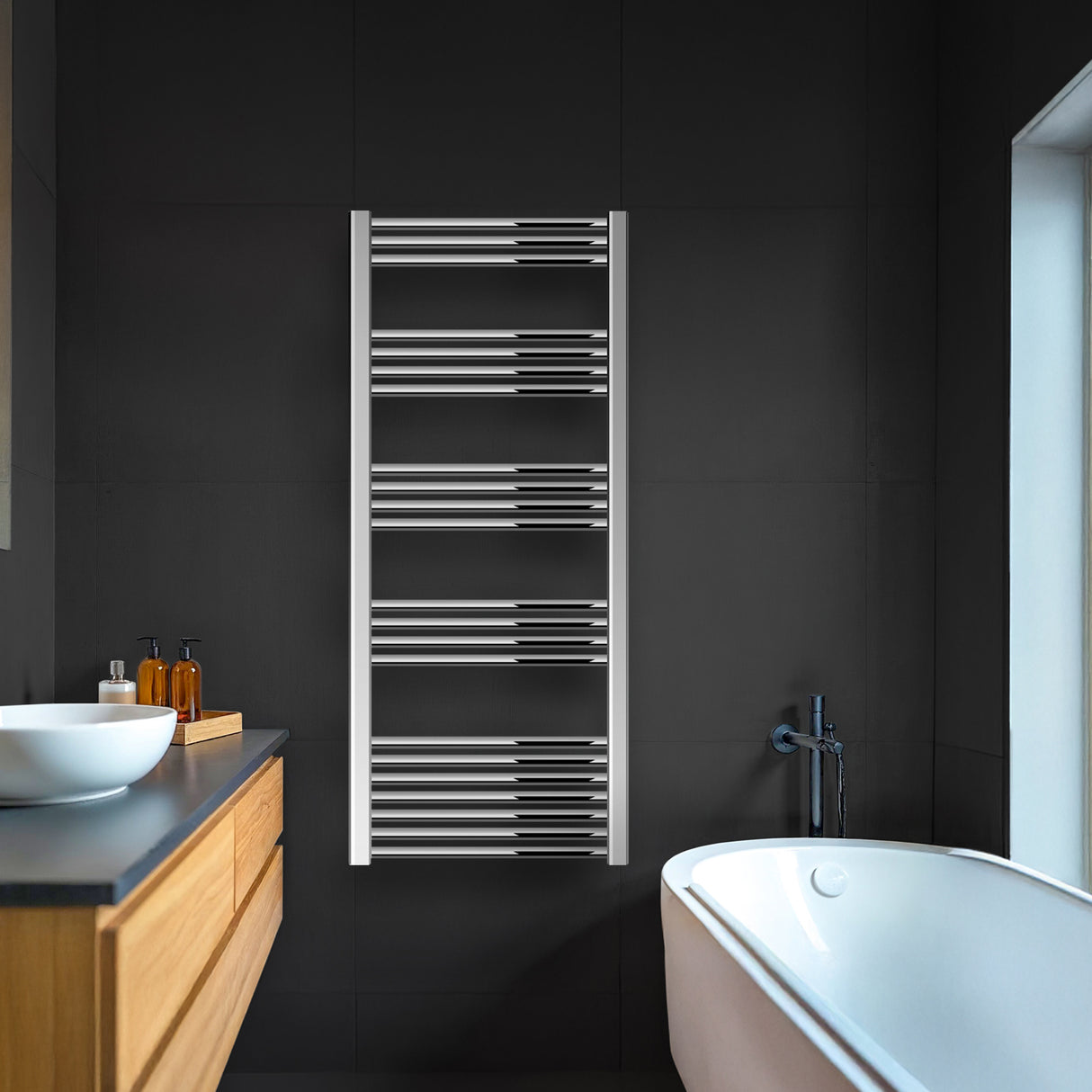 Straight Heated Heated Towel Rail Radiator, W: 600mm - Choice of Height and Finish
