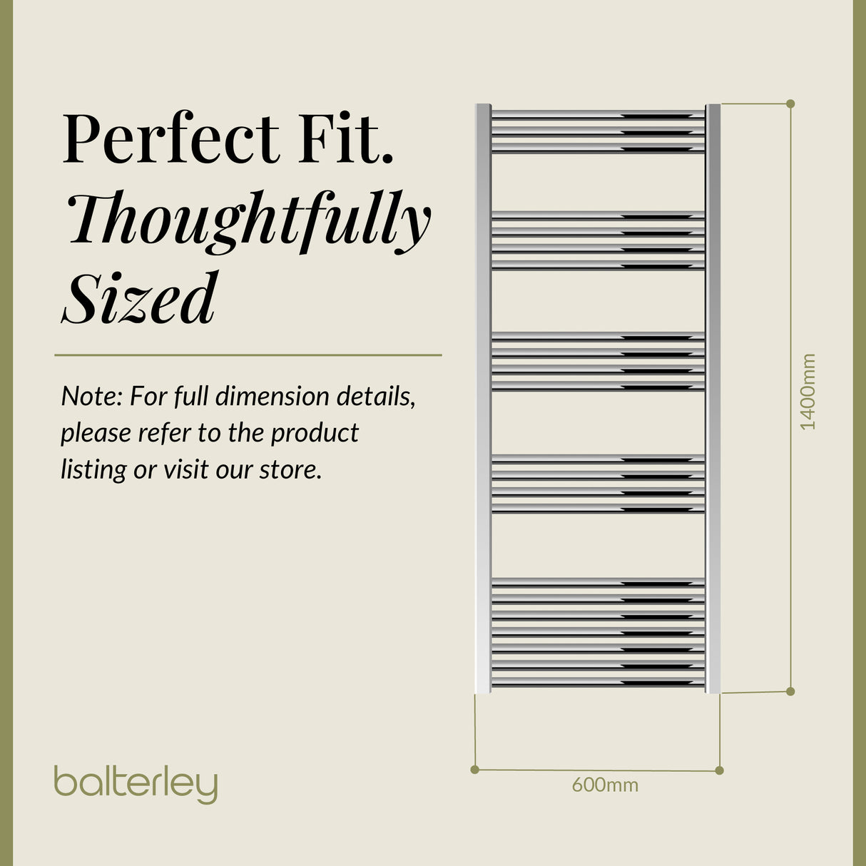 Straight Heated Heated Towel Rail Radiator, W: 600mm - Choice of Height and Finish