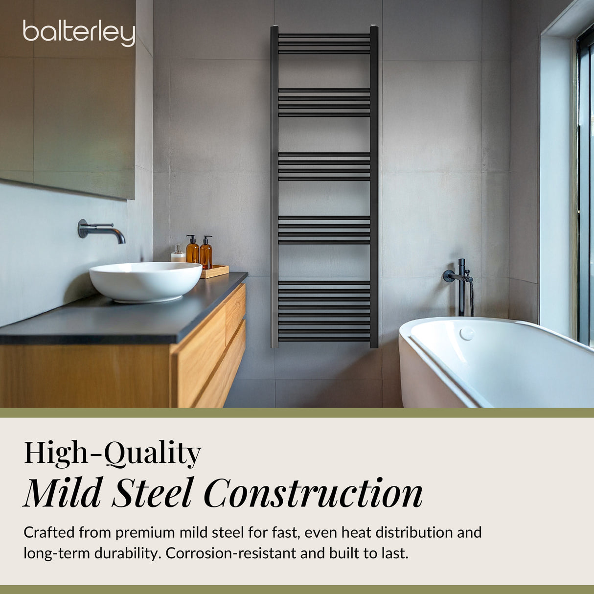 Straight Heated Heated Towel Rail Radiator, W: 600mm - Choice of Height and Finish