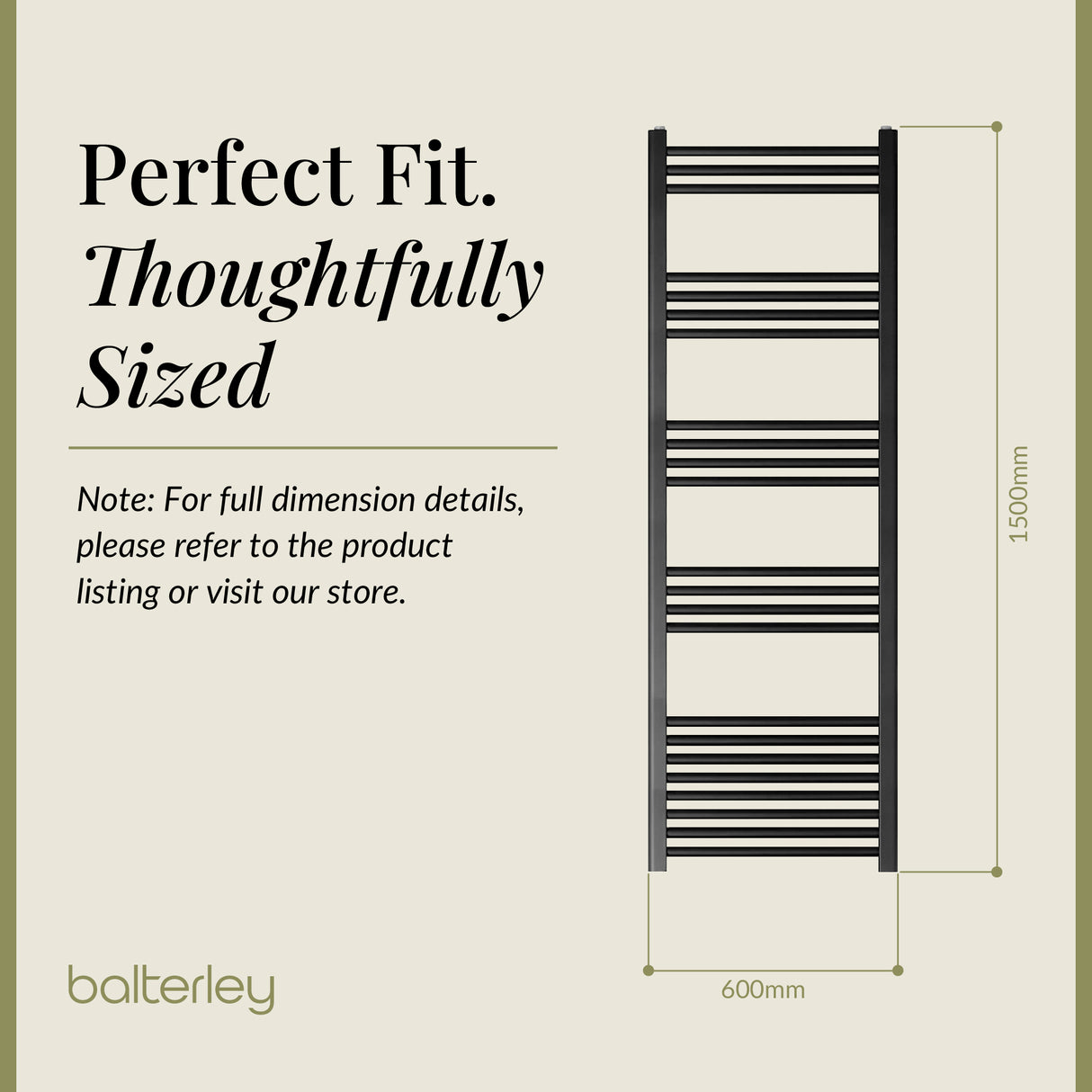 Straight Heated Heated Towel Rail Radiator, W: 600mm - Choice of Height and Finish