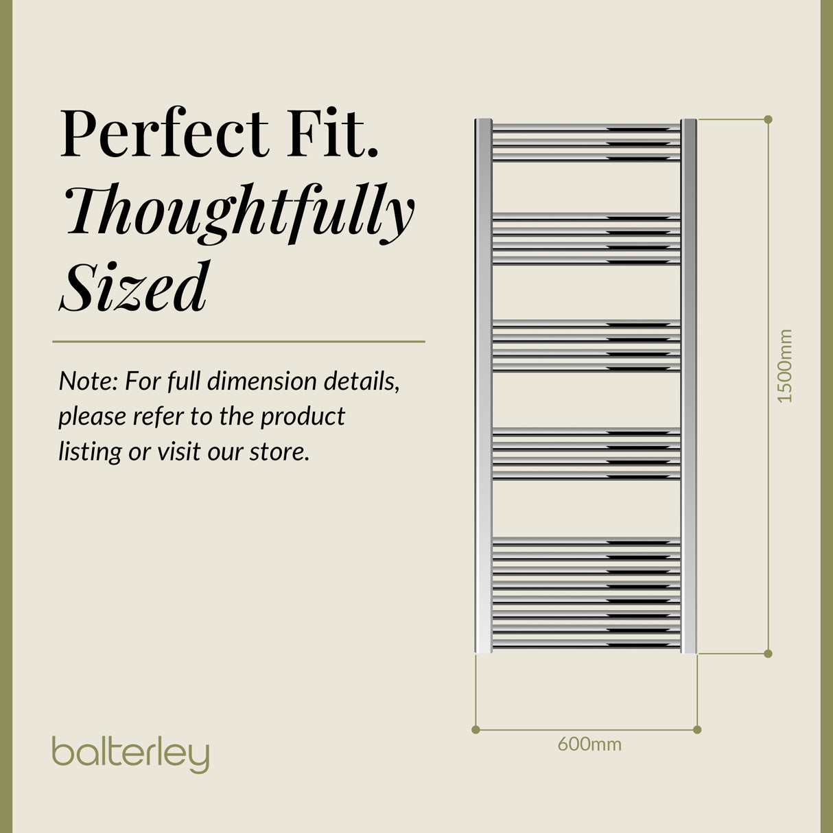 Straight Heated Heated Towel Rail Radiator, W: 600mm - Choice of Height and Finish