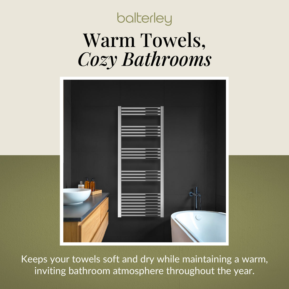 Straight Heated Heated Towel Rail Radiator, W: 600mm - Choice of Height and Finish