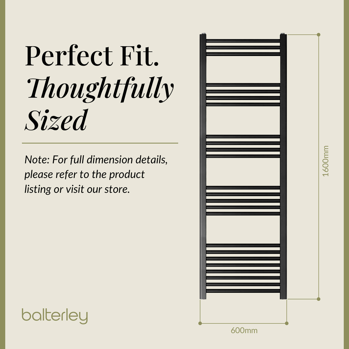 Straight Heated Heated Towel Rail Radiator, W: 600mm - Choice of Height and Finish