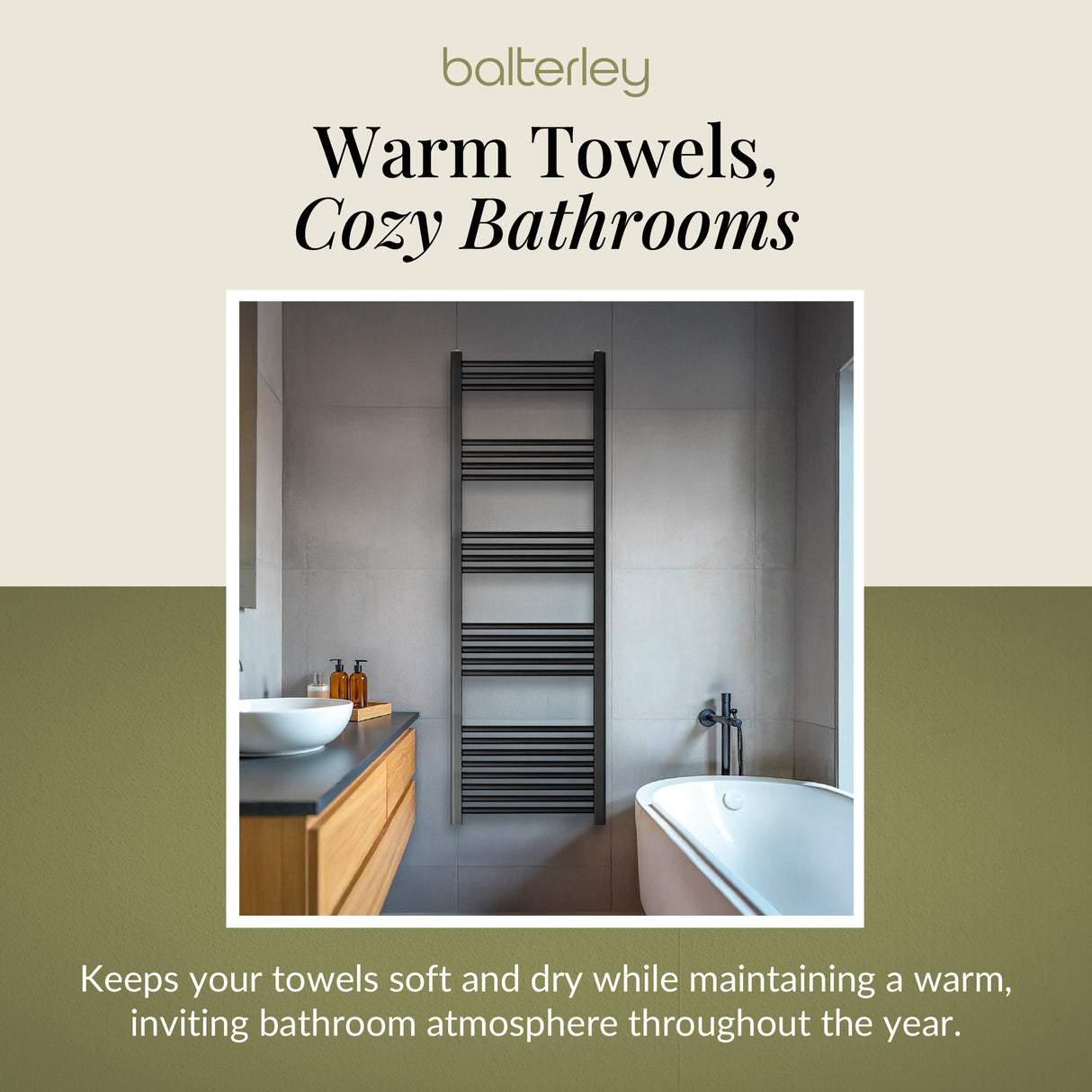 Straight Heated Heated Towel Rail Radiator, W: 600mm - Choice of Height and Finish