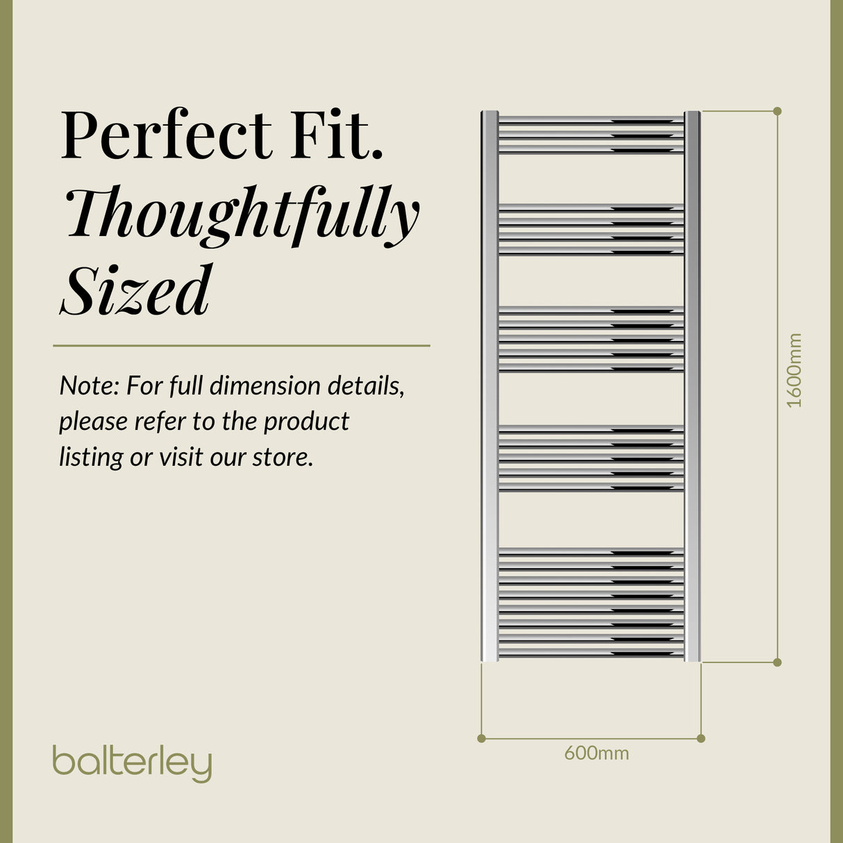 Straight Heated Heated Towel Rail Radiator, W: 600mm - Choice of Height and Finish