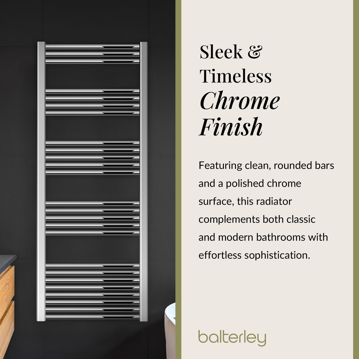 Straight Heated Heated Towel Rail Radiator, W: 600mm - Choice of Height and Finish