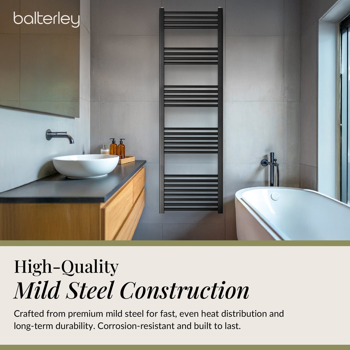 Straight Heated Heated Towel Rail Radiator, W: 600mm - Choice of Height and Finish