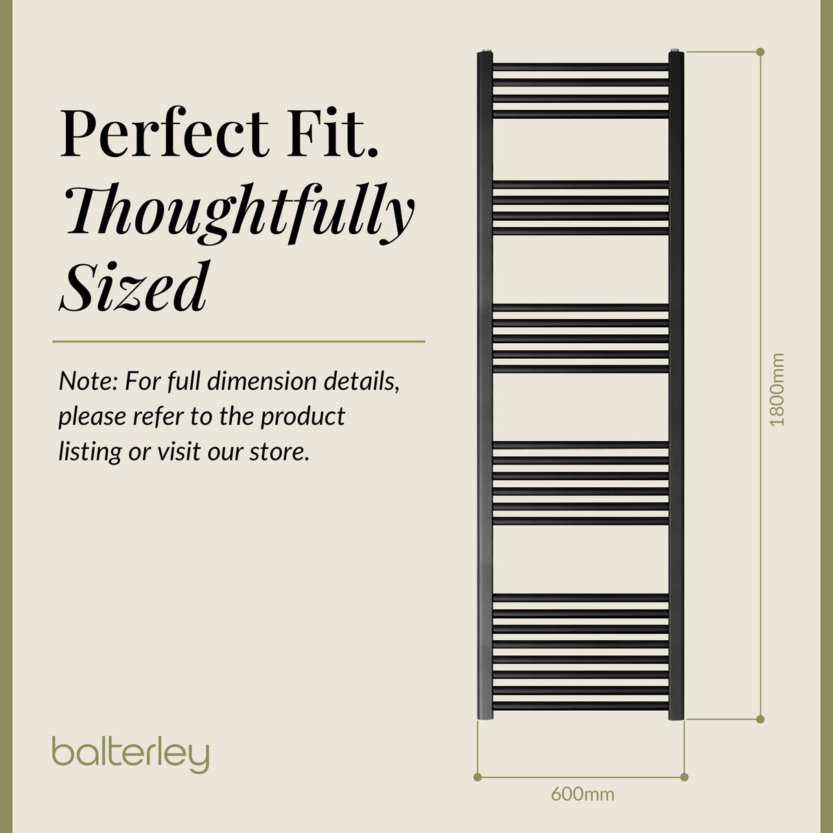 Straight Heated Heated Towel Rail Radiator, W: 600mm - Choice of Height and Finish