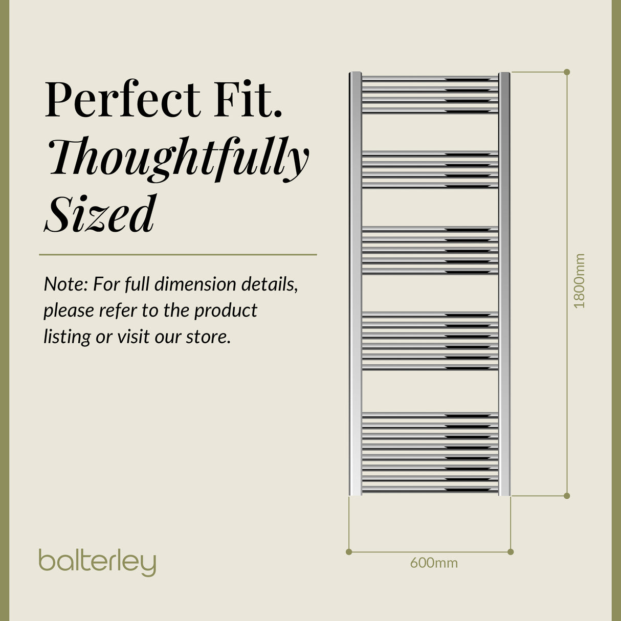 Straight Heated Heated Towel Rail Radiator, W: 600mm - Choice of Height and Finish