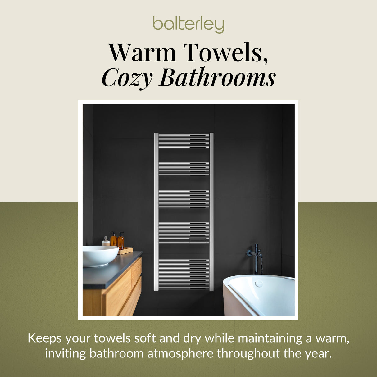 Straight Heated Heated Towel Rail Radiator, W: 600mm - Choice of Height and Finish