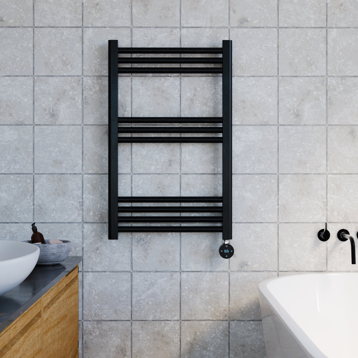 Electric Round Tube Heated Towel Rail with 10 Bars, 800 x 500mm, Choice of Finish