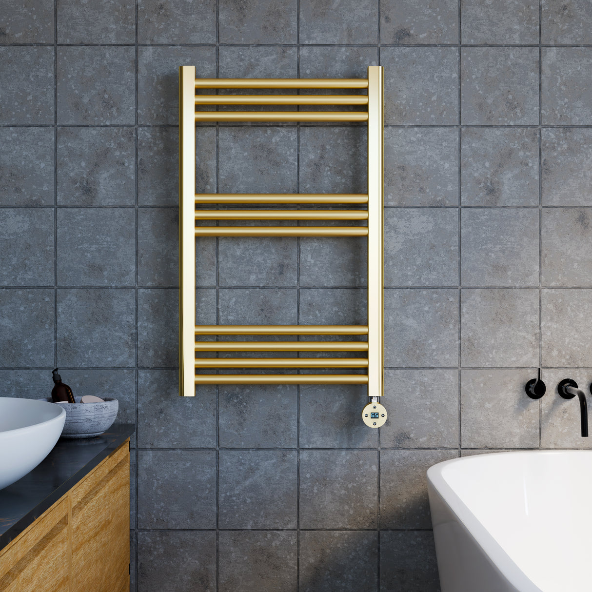 Electric Round Tube Heated Towel Rail with 10 Bars, 800 x 500mm, Choice of Finish