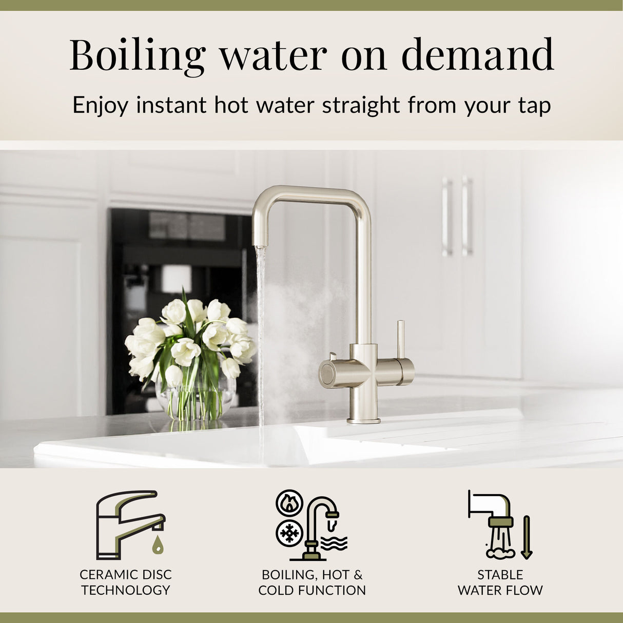 3 in 1 Boiling Water Tap Kit - Instant Hot Water Tap with Dual Lever Handles,Tank and Filter in a range of finishes